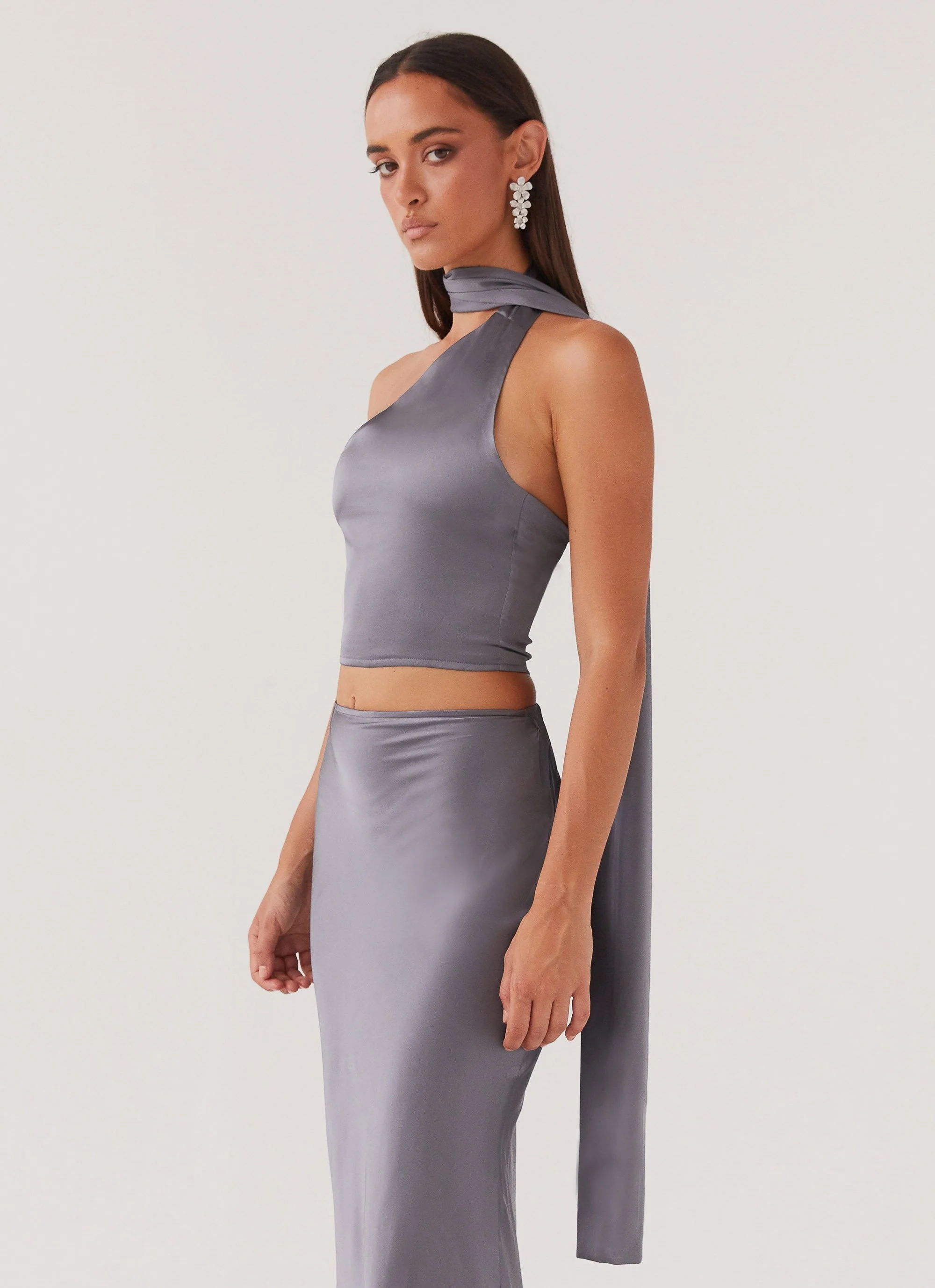 Josefina Satin Scarf Top - Slate - Image 6