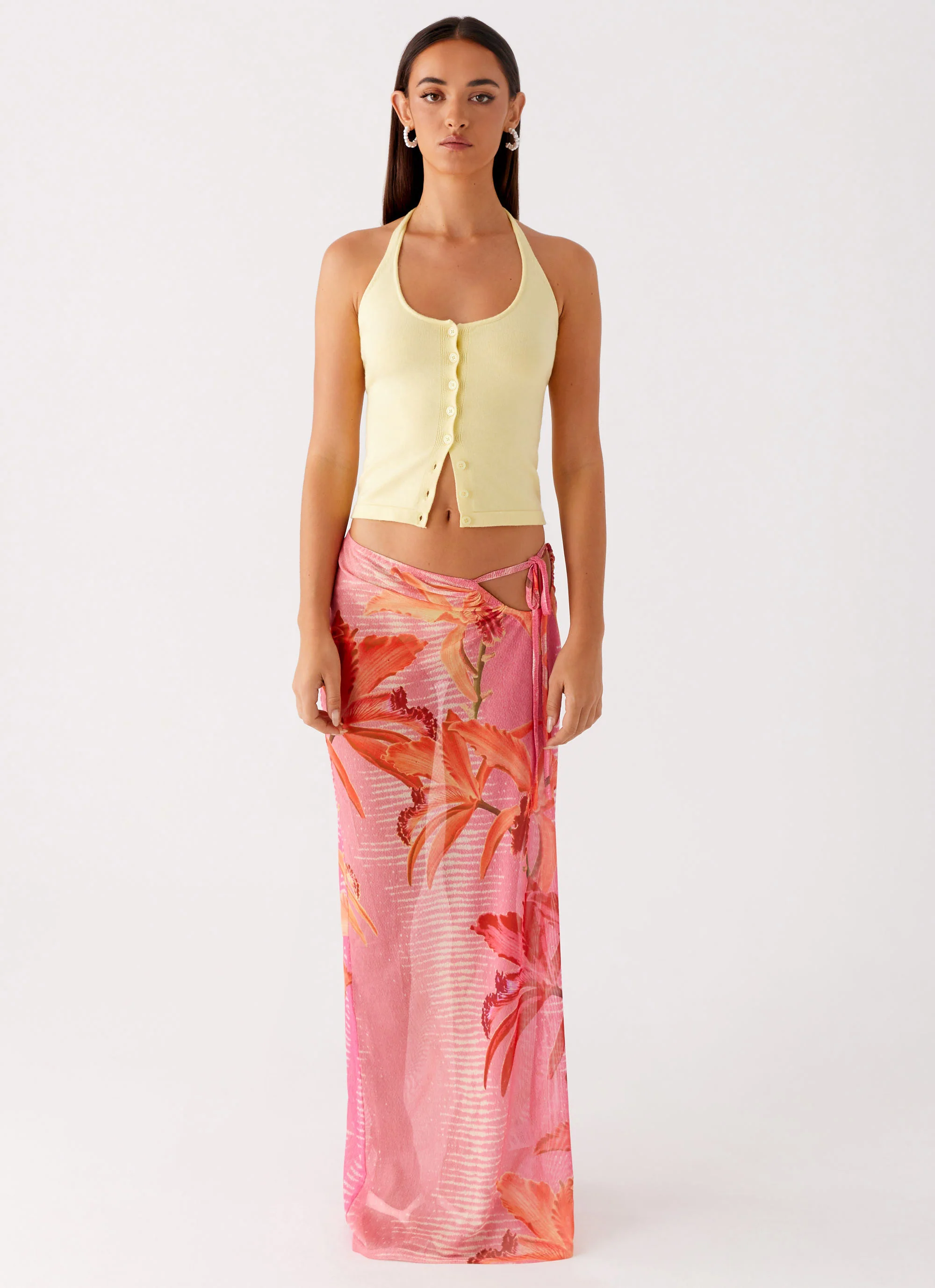 Jovani Maxi Skirt - Tropical Pink Print - Image 3