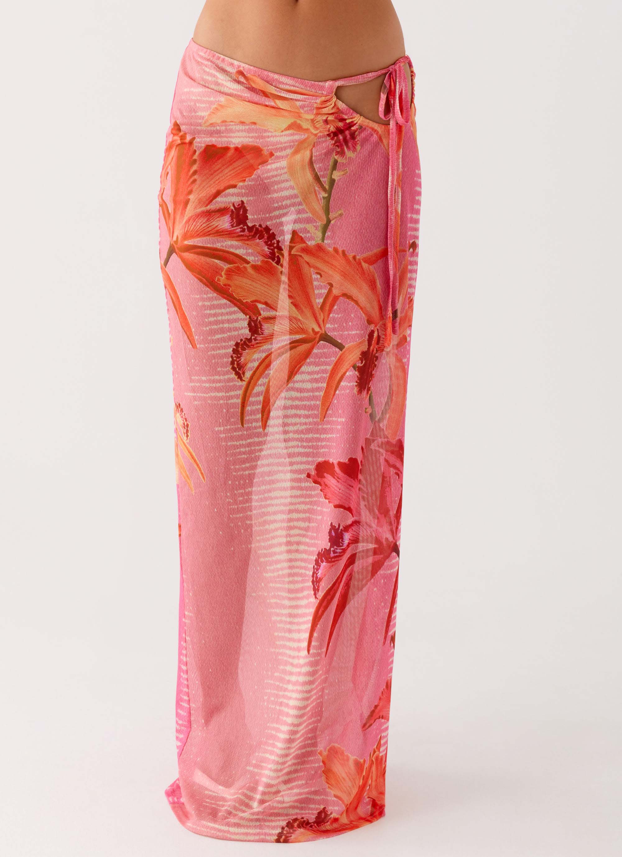 Jovani Maxi Skirt - Tropical Pink Print - Image 6