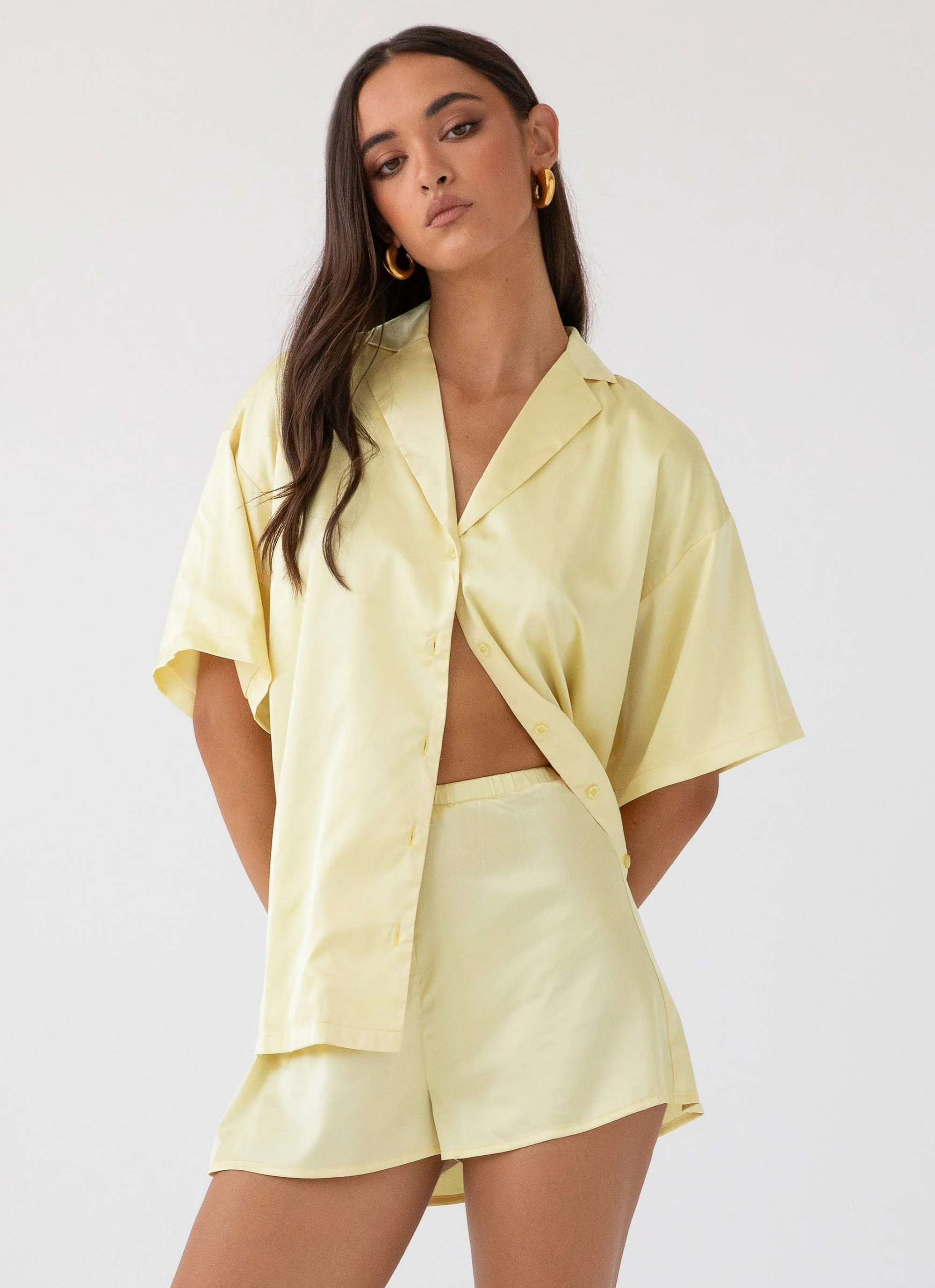 Julia Satin Oversized Shirt - Lemon - Image 3