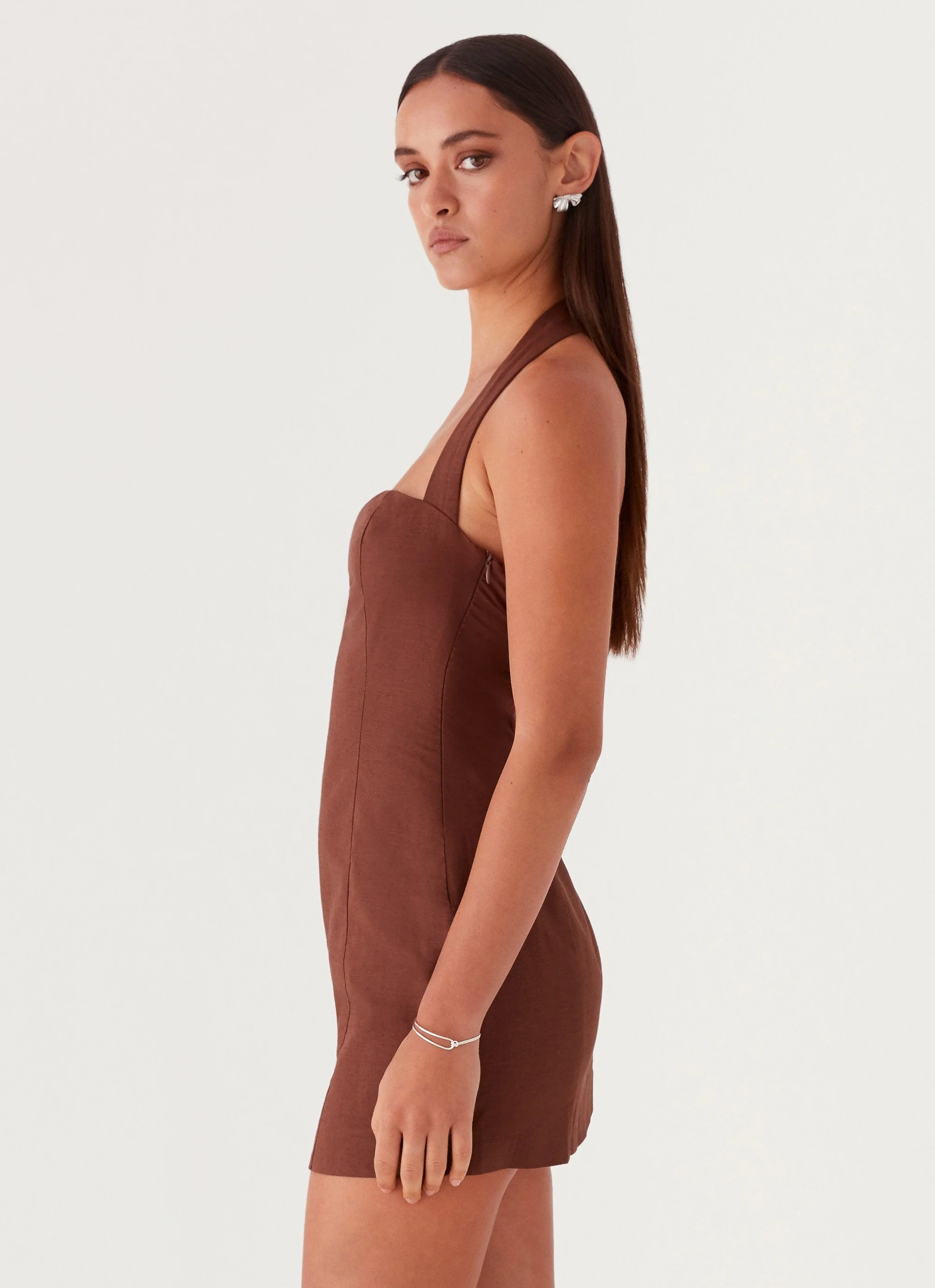 Julianna Linen Mini Dress - Chocolate - Image 4