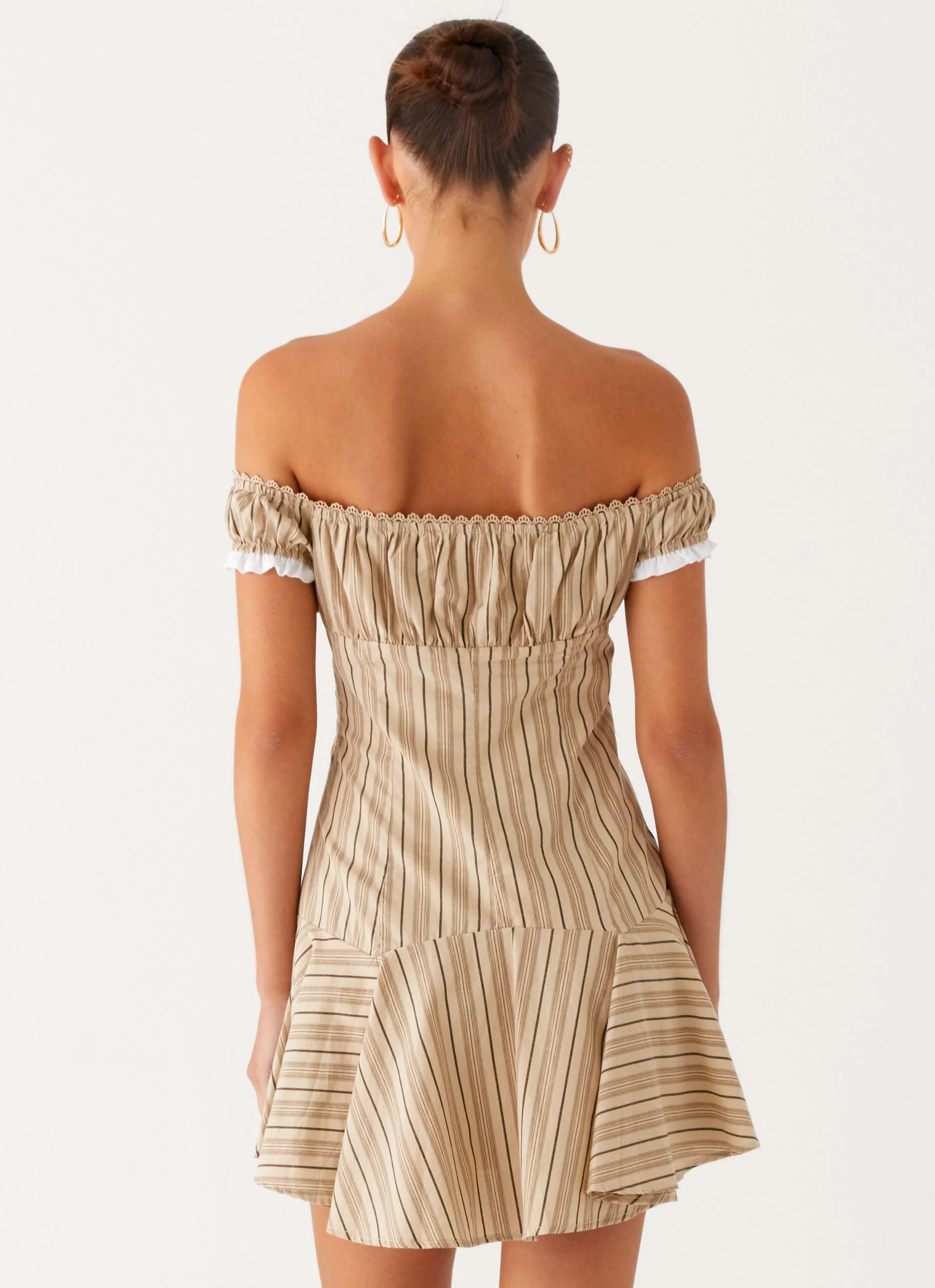 Jumana Off Shoulder Mini Dress - Off White Stripe - Image 4