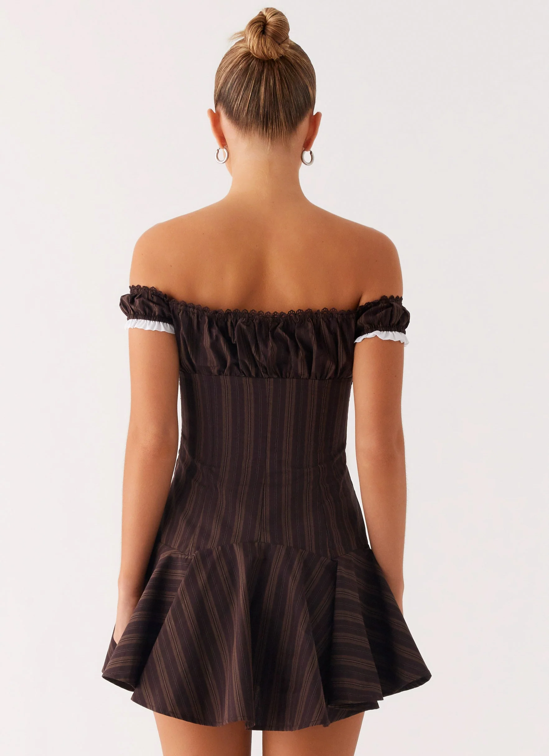 Jumana Off Shoulder Mini Dress - Toffee Stripe - Image 3