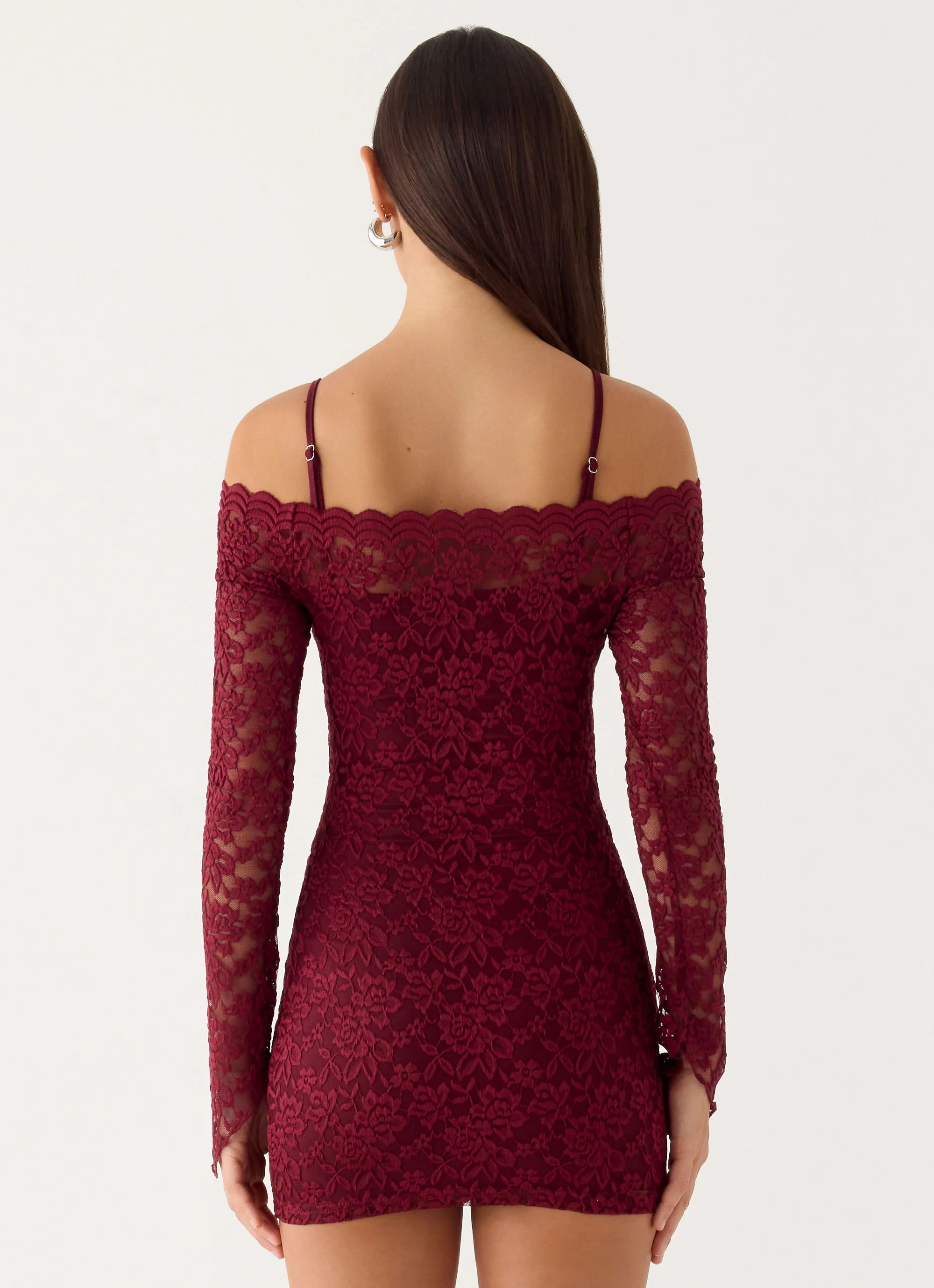 Just This Once Lace Mini Dress - Merlot - Image 5