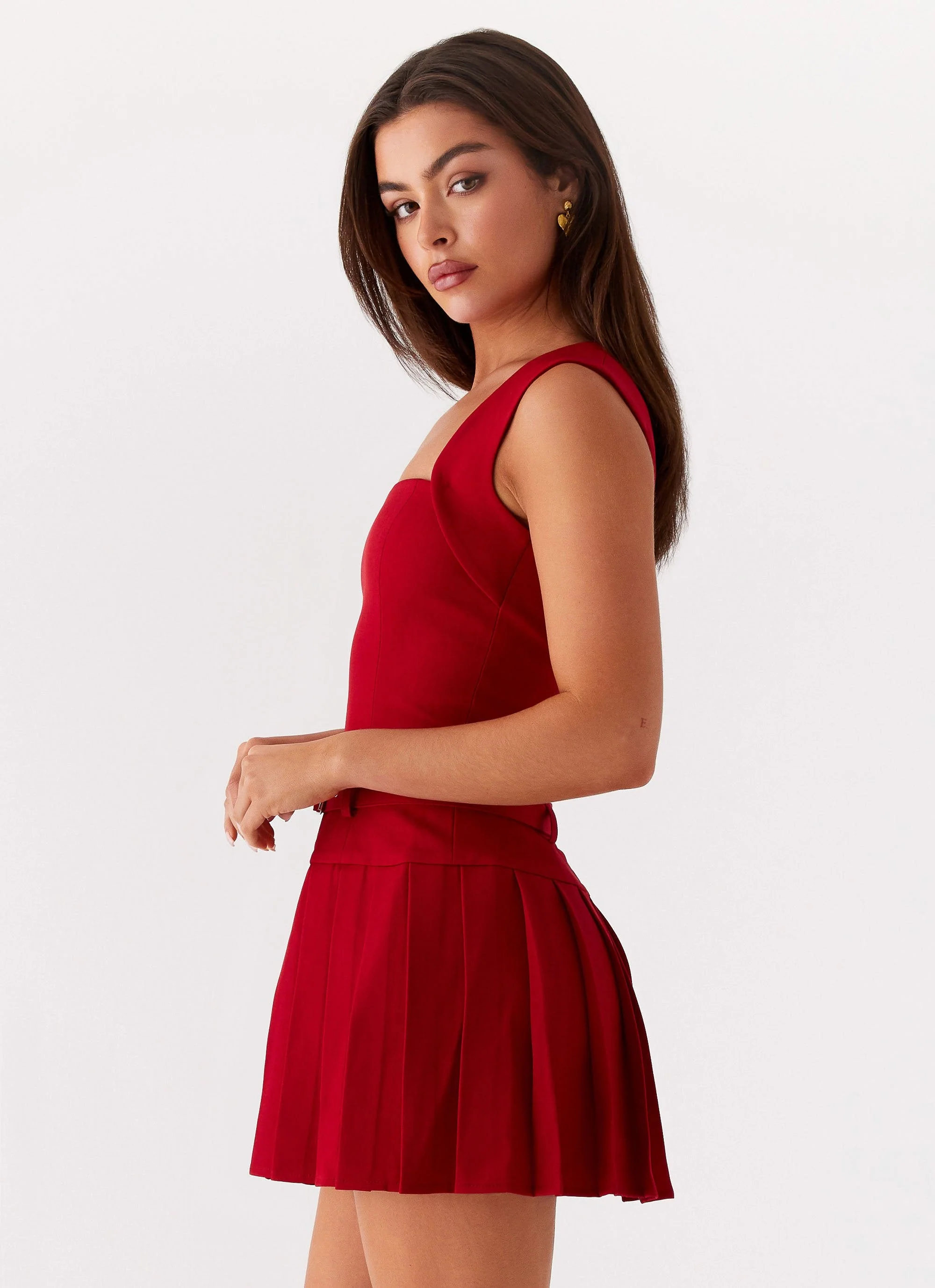 Justina Belted Mini Dress - Red - Image 3