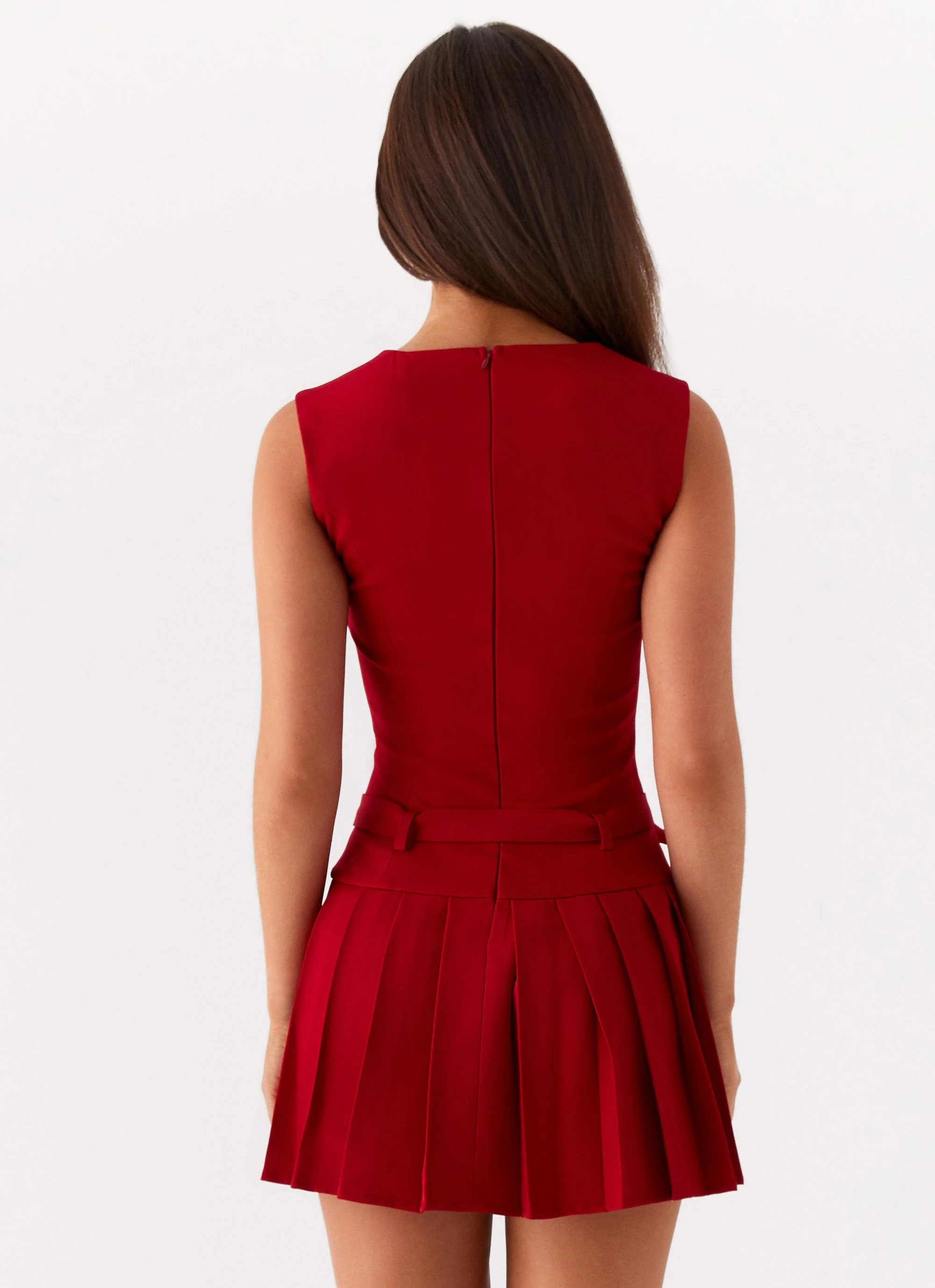 Justina Belted Mini Dress - Red - Image 4