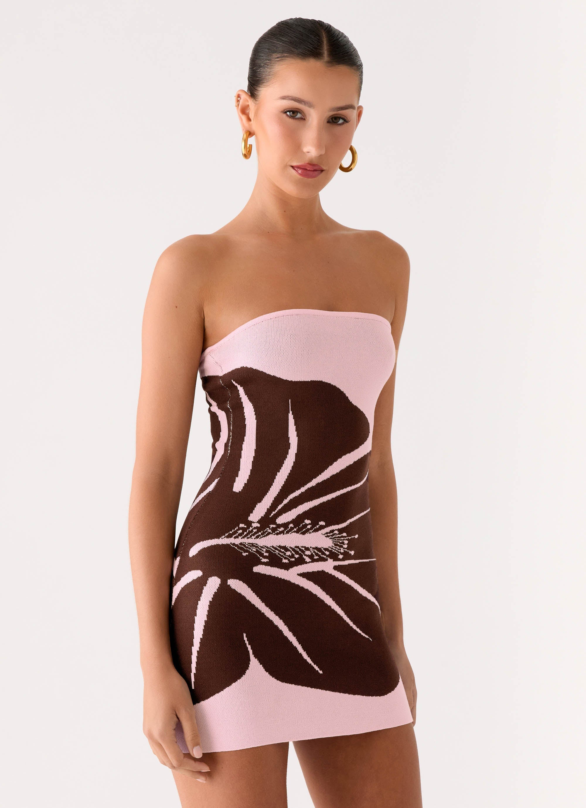 Kader Strapless Knit Mini Dress - Espresso Meadow - Image 5