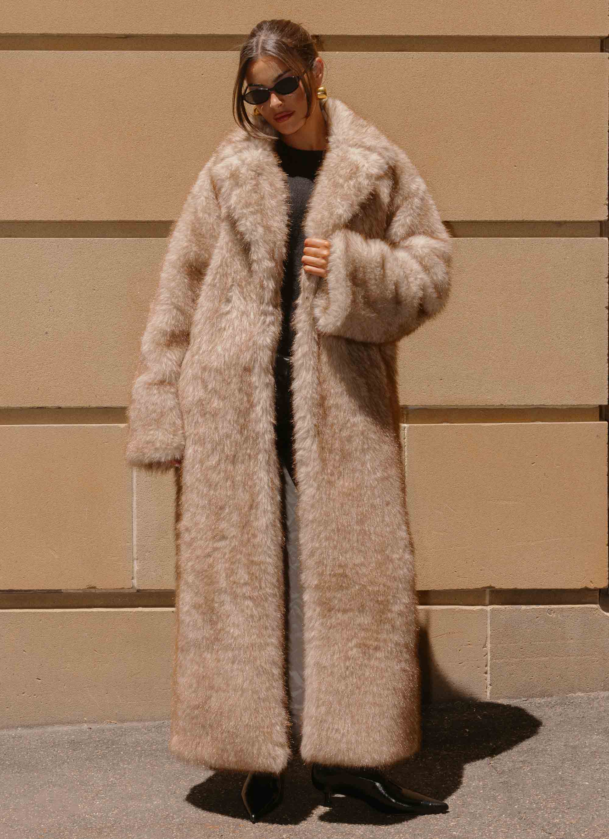 Kamil Faux Fur Maxi Coat - Tan Beige - Image 3
