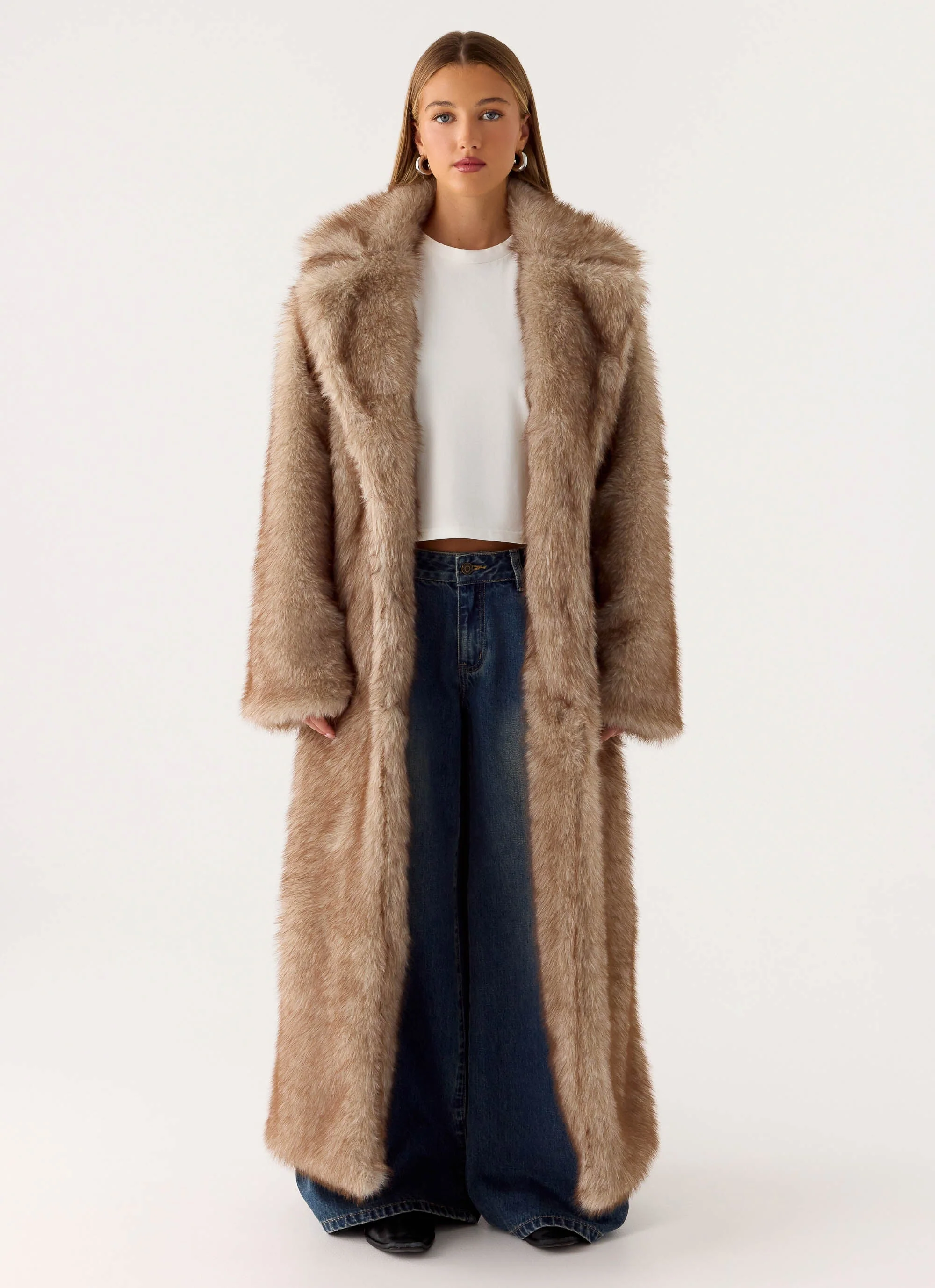Kamil Faux Fur Maxi Coat - Tan Beige - Image 5
