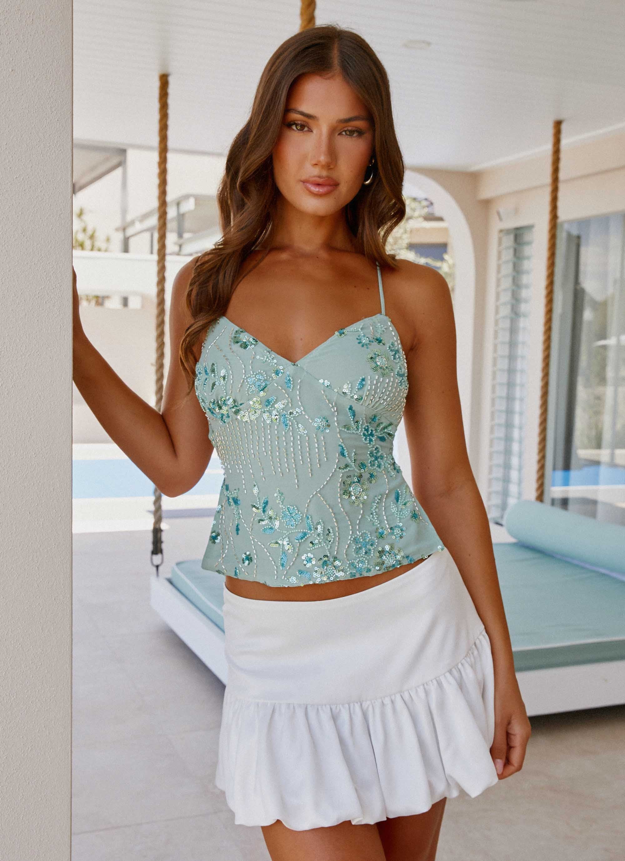 Kamilla Sequin Cami Top - Mint - Image 8