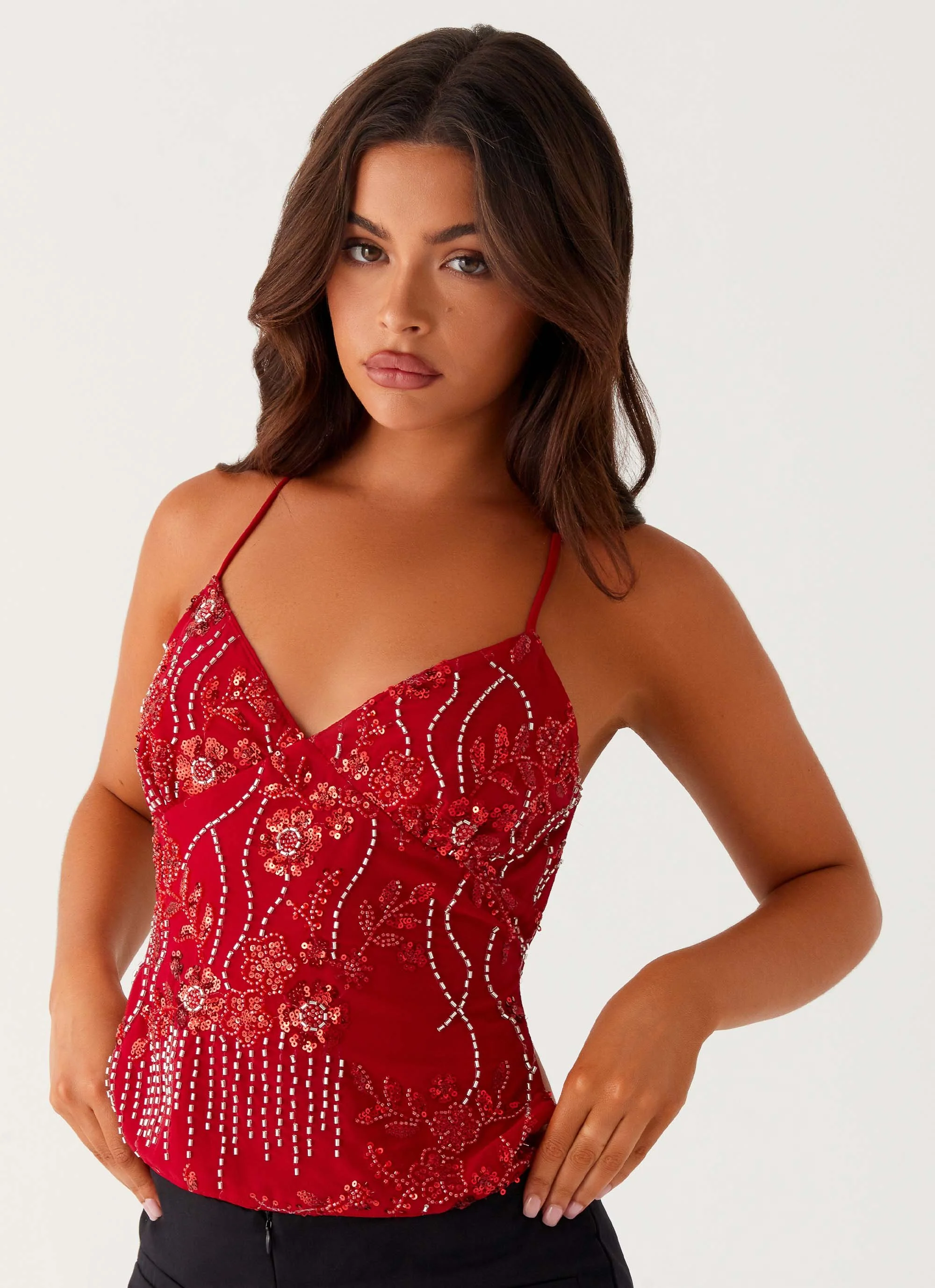 Kamilla Sequin Cami Top - Red - Image 5