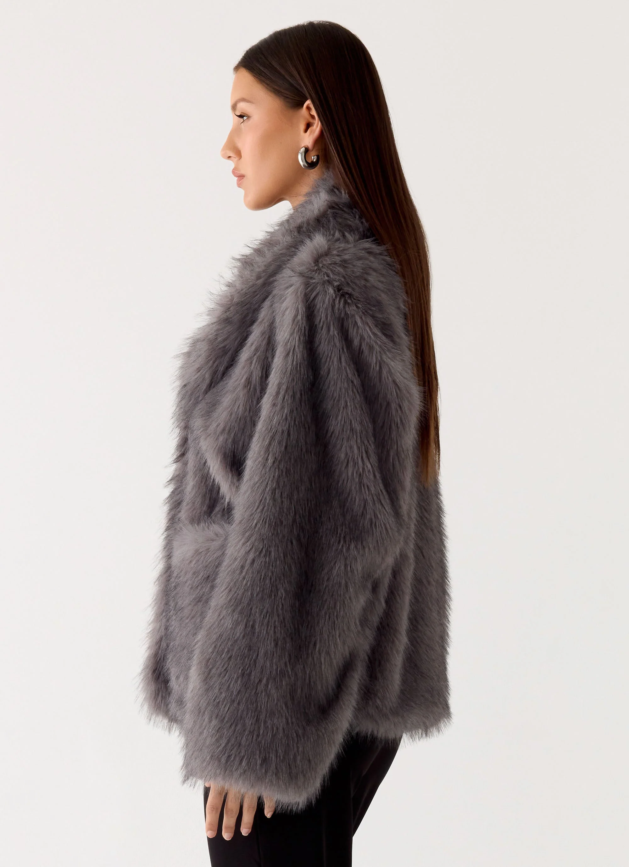 Katiana Faux Fur Jacket - Grey - Image 3