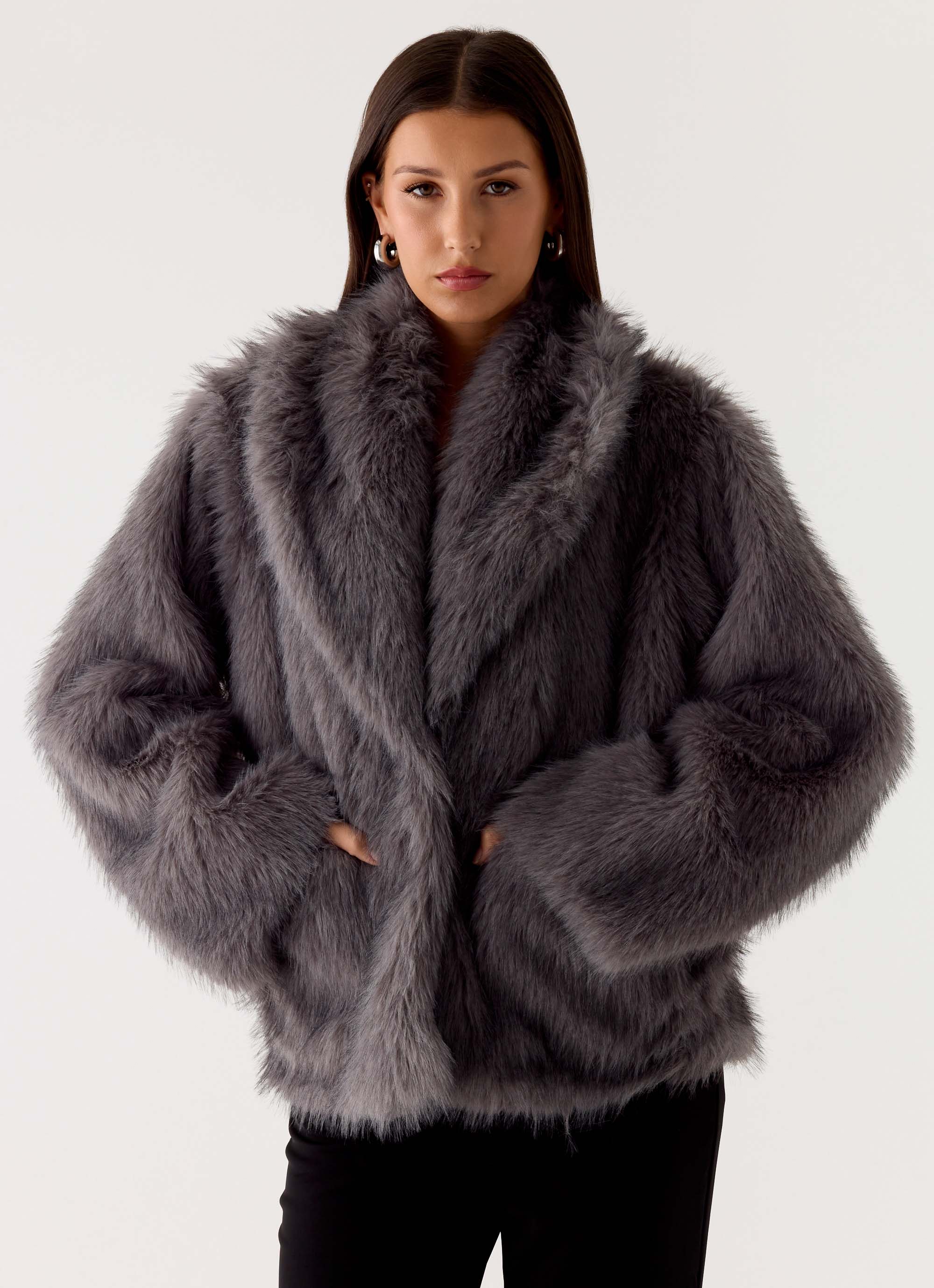Katiana Faux Fur Jacket - Grey - Image 5