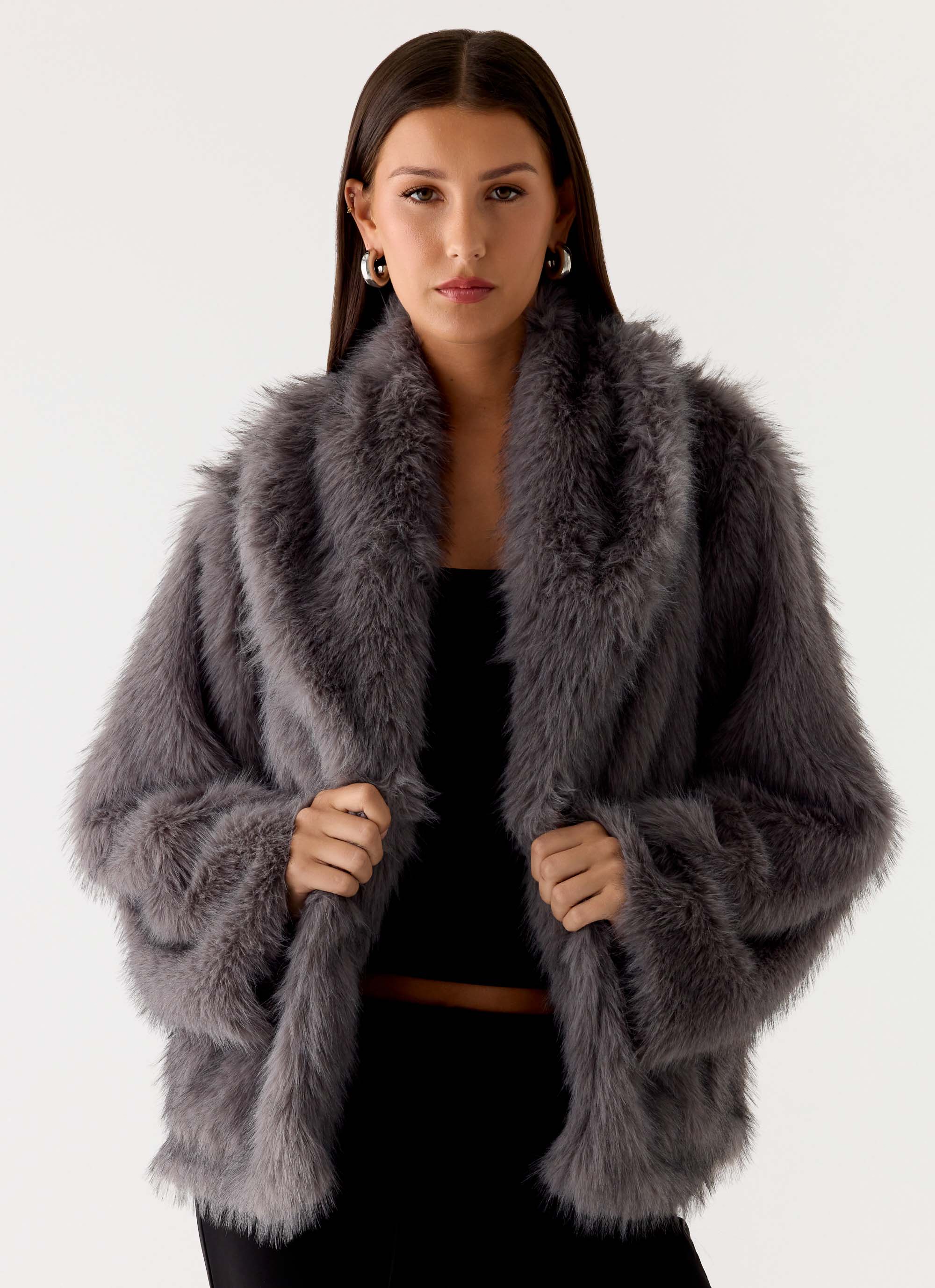 Katiana Faux Fur Jacket - Grey - Image 6