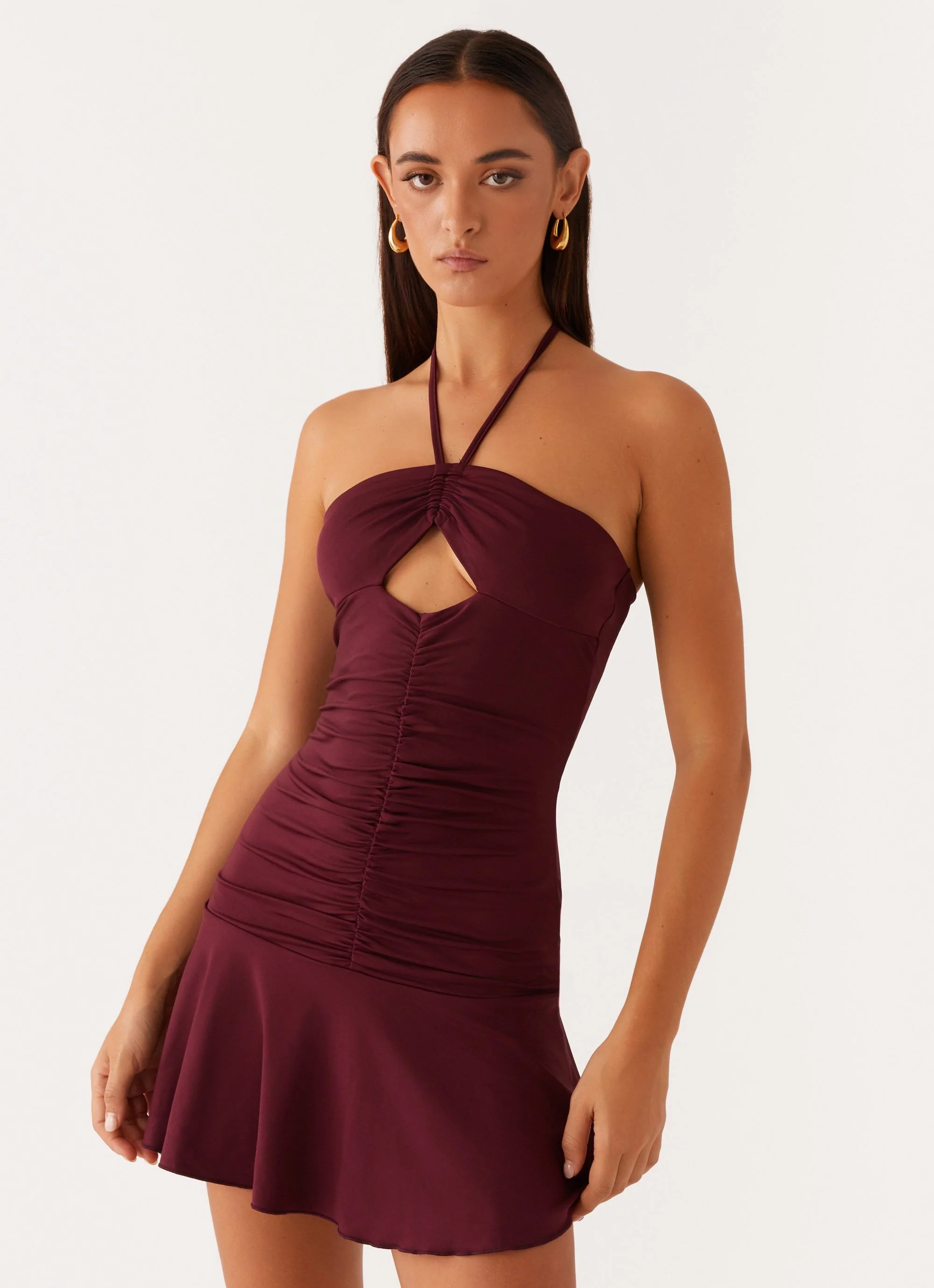 Katrina Halterneck Mini Dress - Deep Maroon - Image 5
