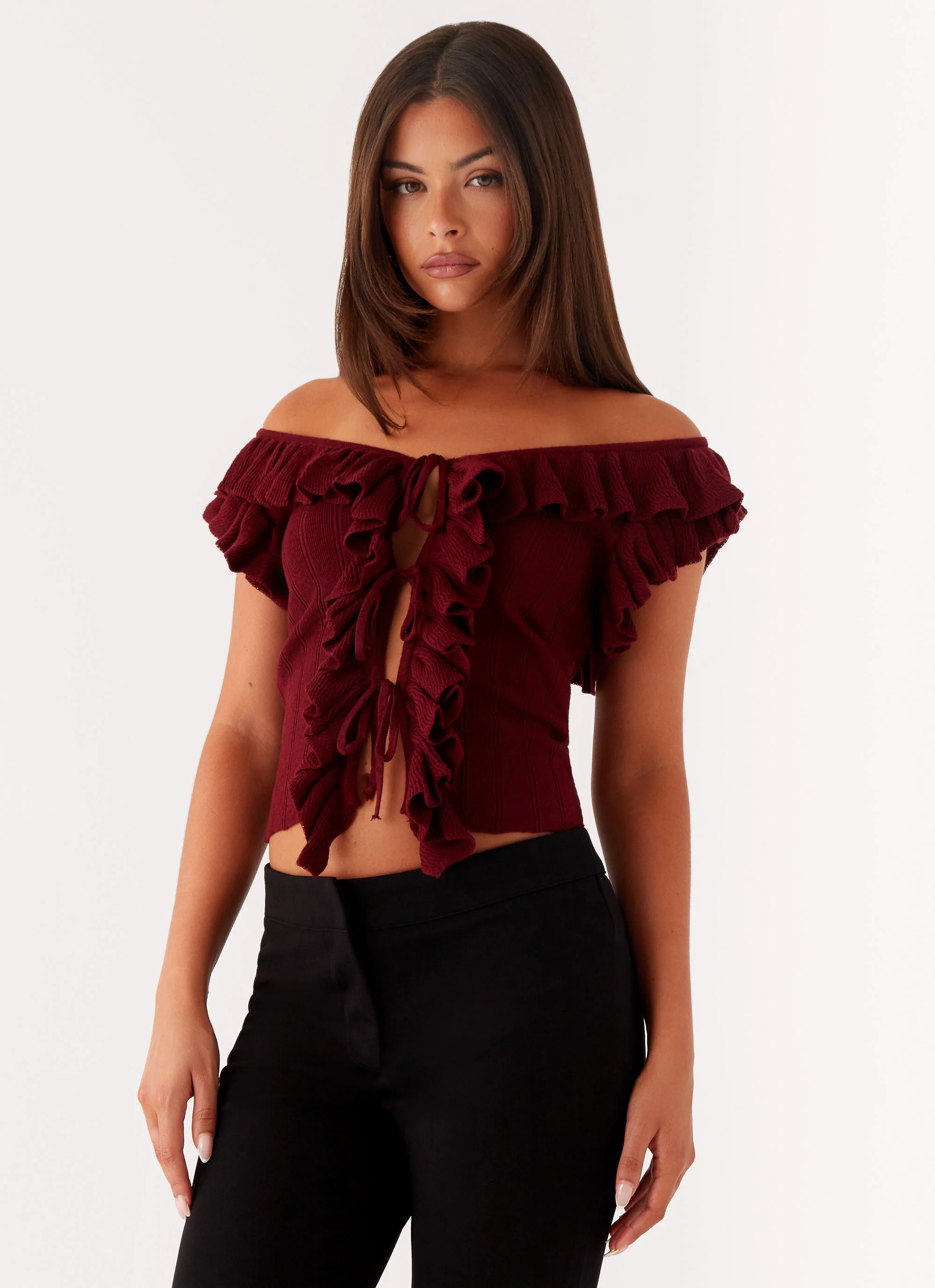 Keeta Frill Top - Burgundy - Image 5