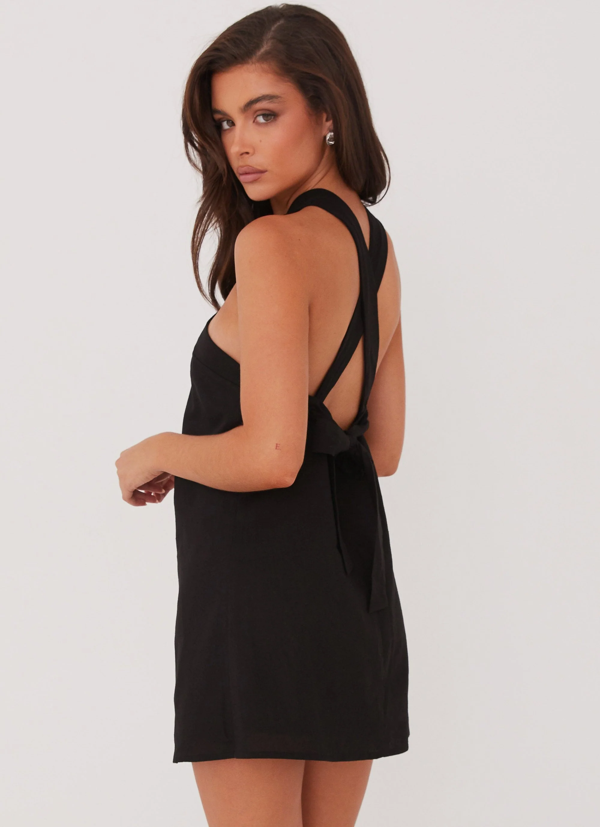 Keira Linen Micro Mini Dress - Black - Image 6