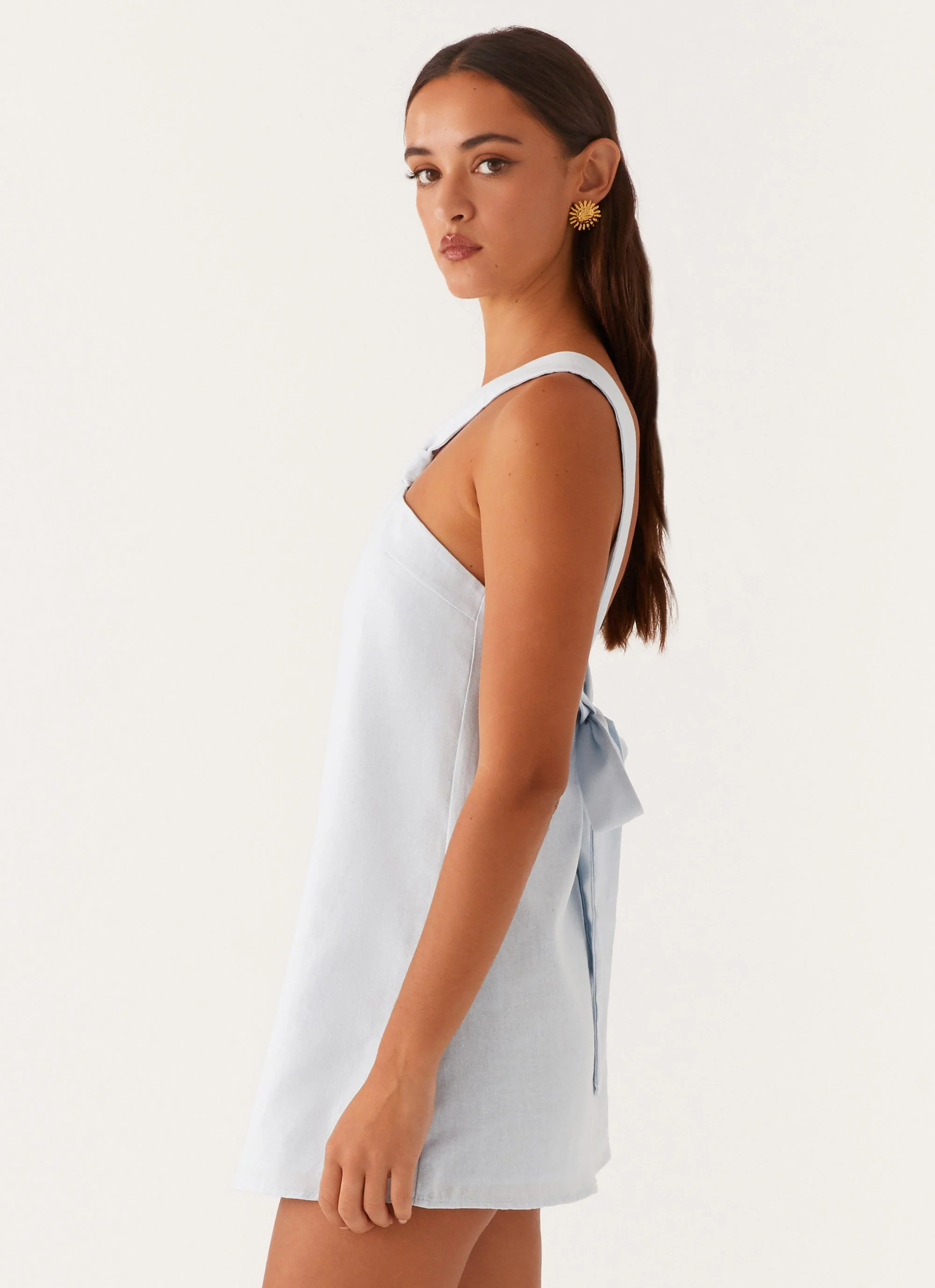 Keira Linen Micro Mini Dress - Blue - Image 3