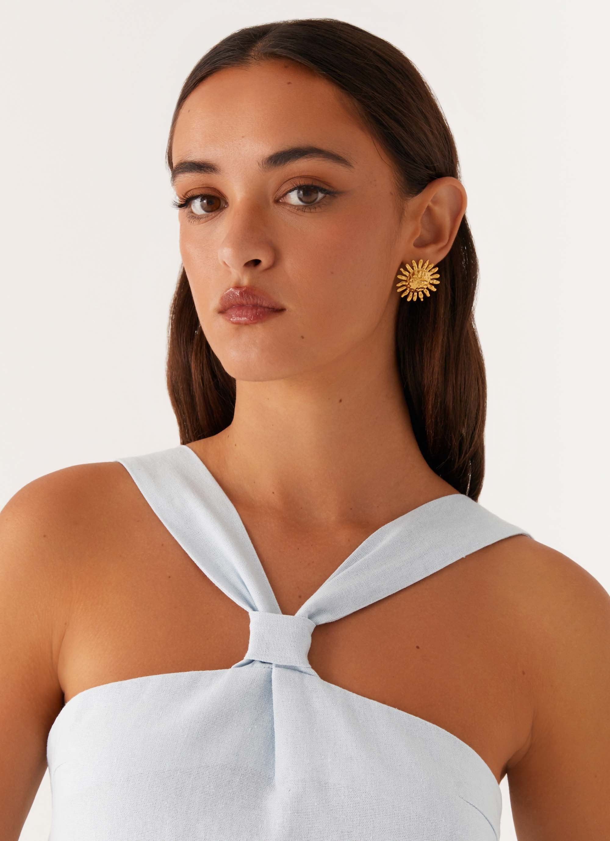 Keira Linen Micro Mini Dress - Blue - Image 6