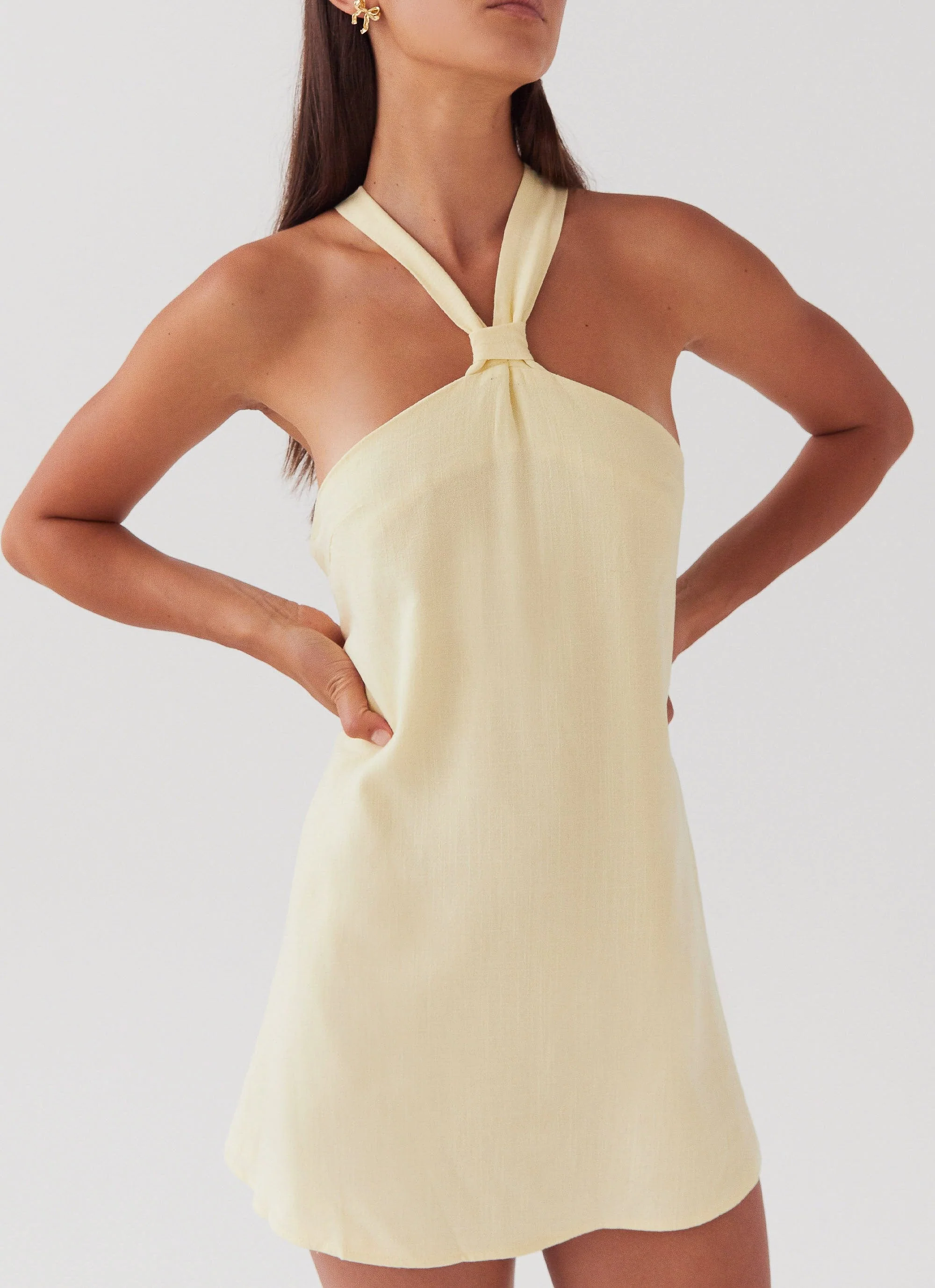 Keira Linen Micro Mini Dress - Lemon - Image 6