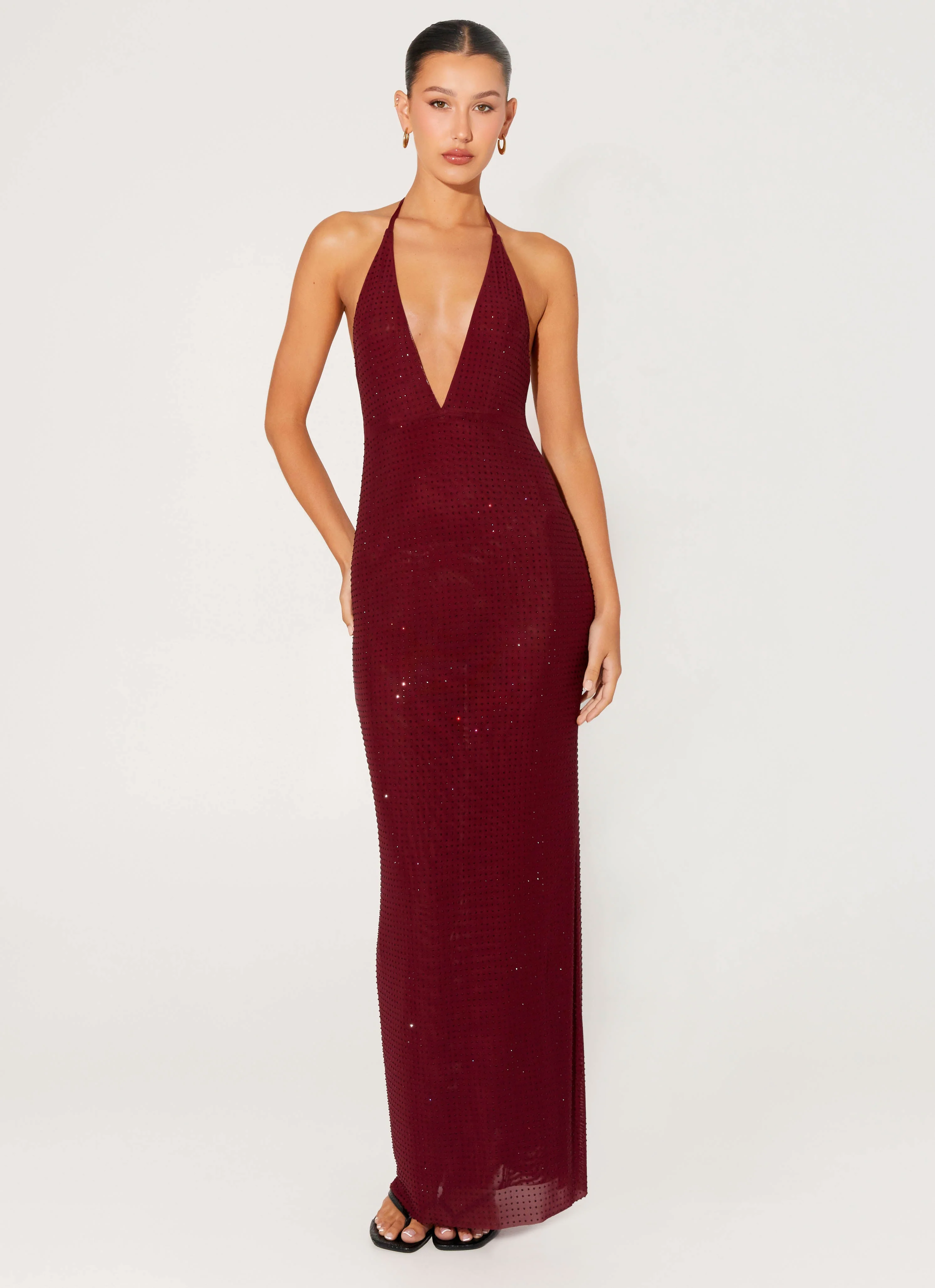 Keliese Beaded Maxi Dress - Burgundy - Image 4