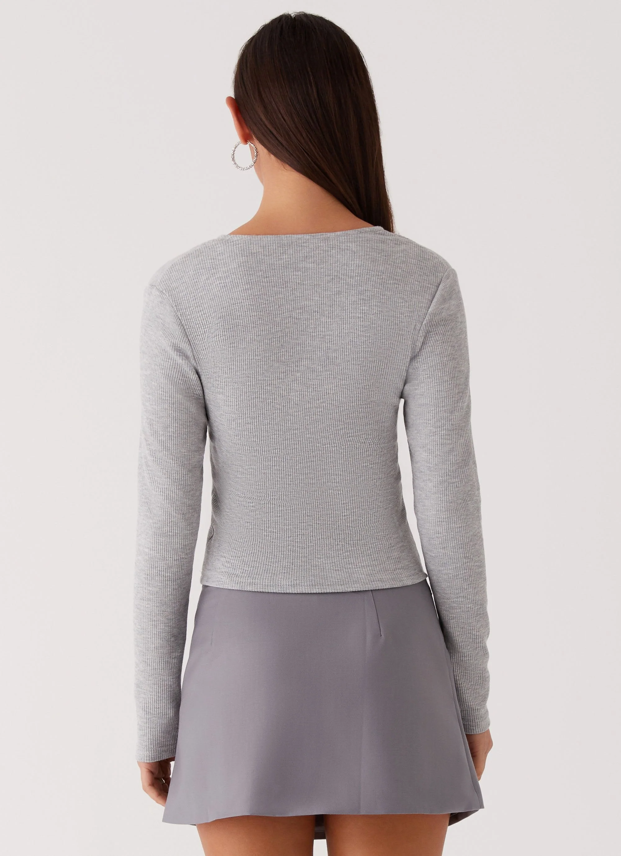 Kellie Knit Long Sleeve Top - Grey - Image 4