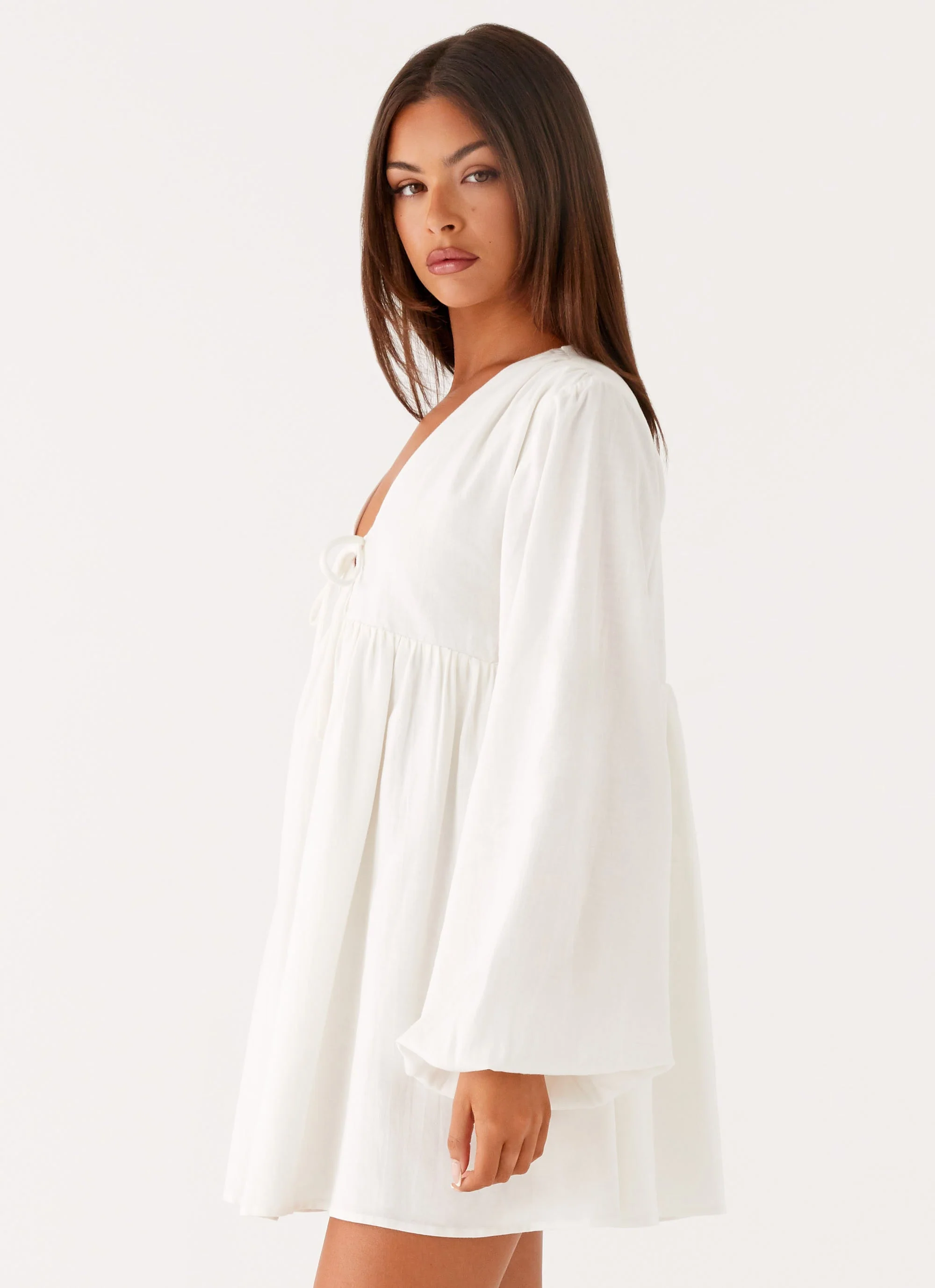 Kennie Linen Mini Dress - White - Image 3