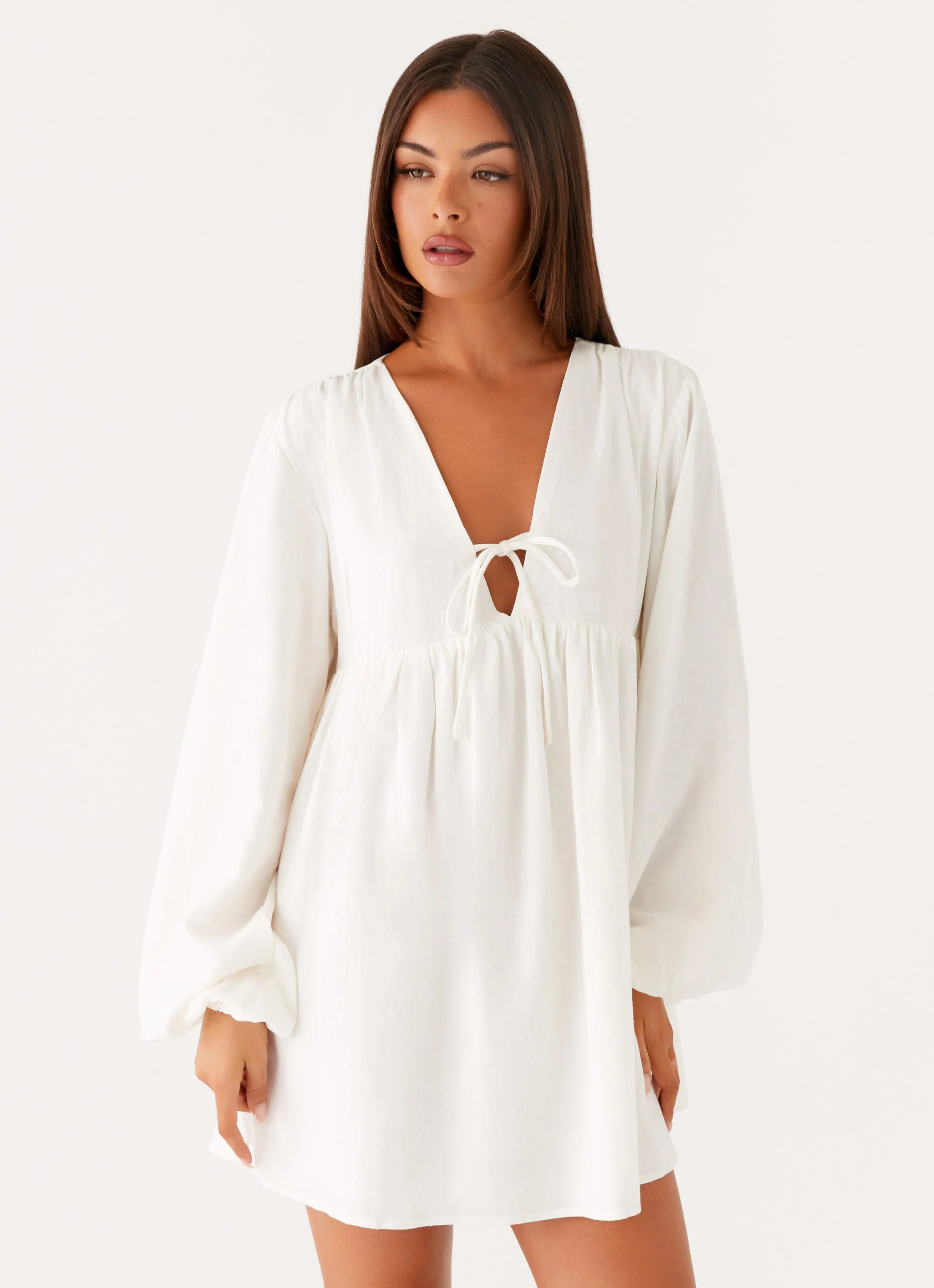 Kennie Linen Mini Dress - White - Image 5