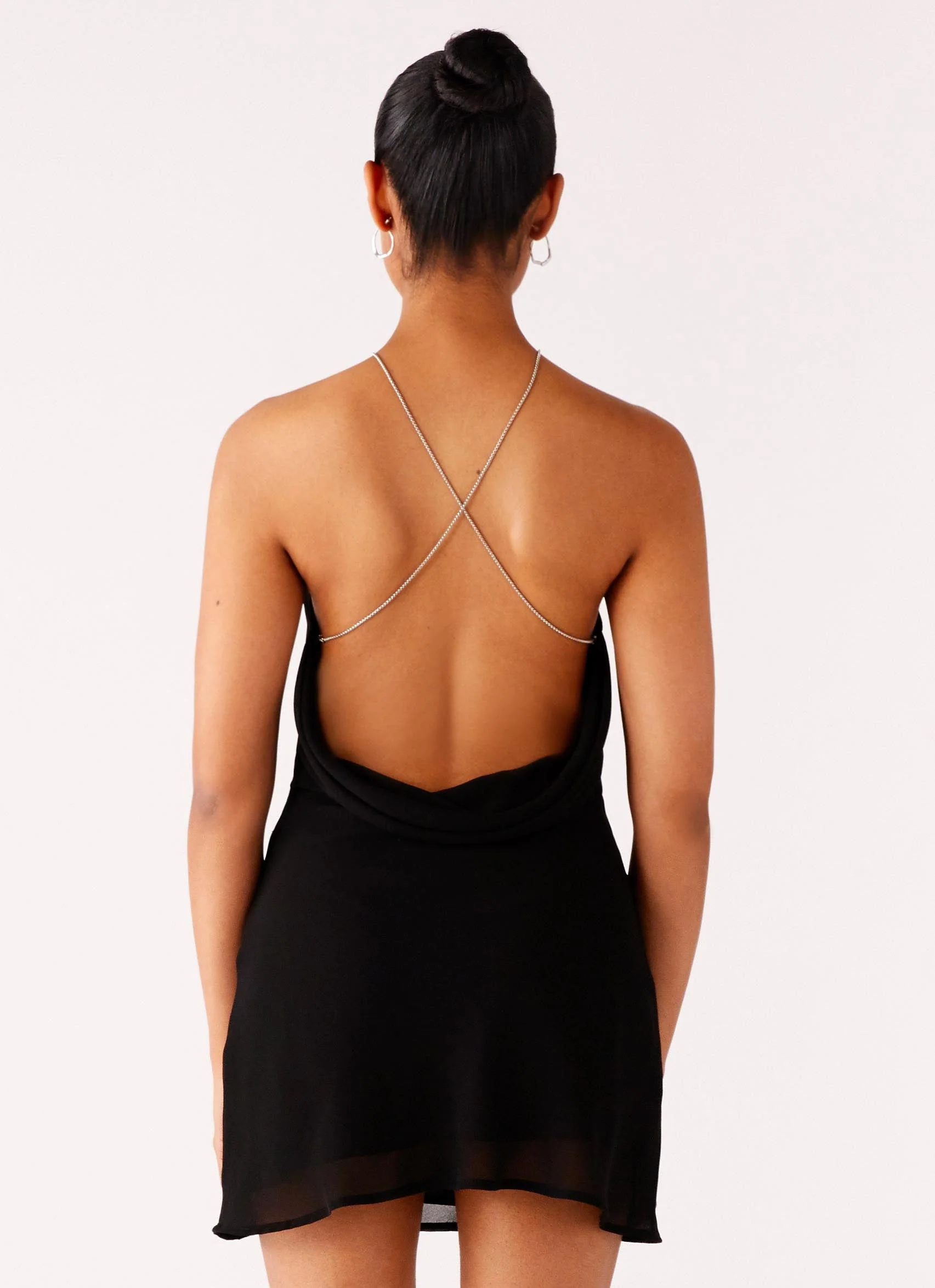 Key Hole Cowl Neckline Mini Dress - Black - Image 2