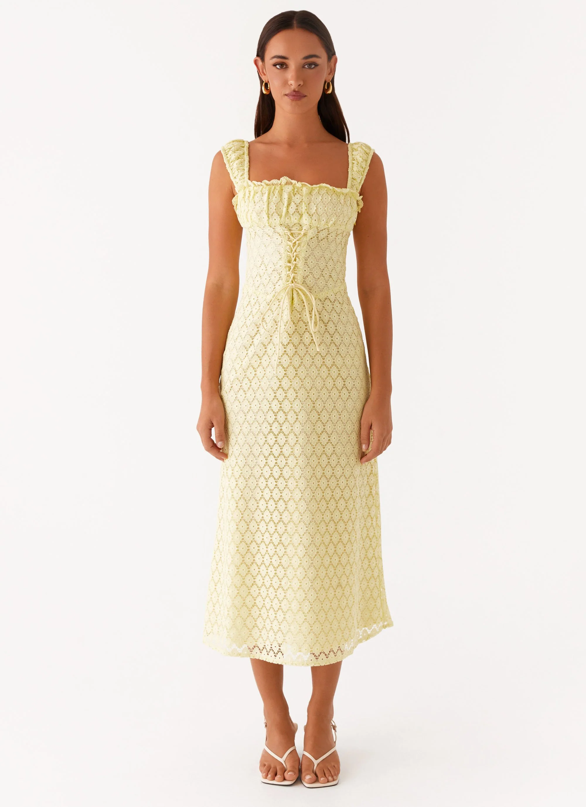 Keziah Tie Front Midi Dress - Lemon - Image 2