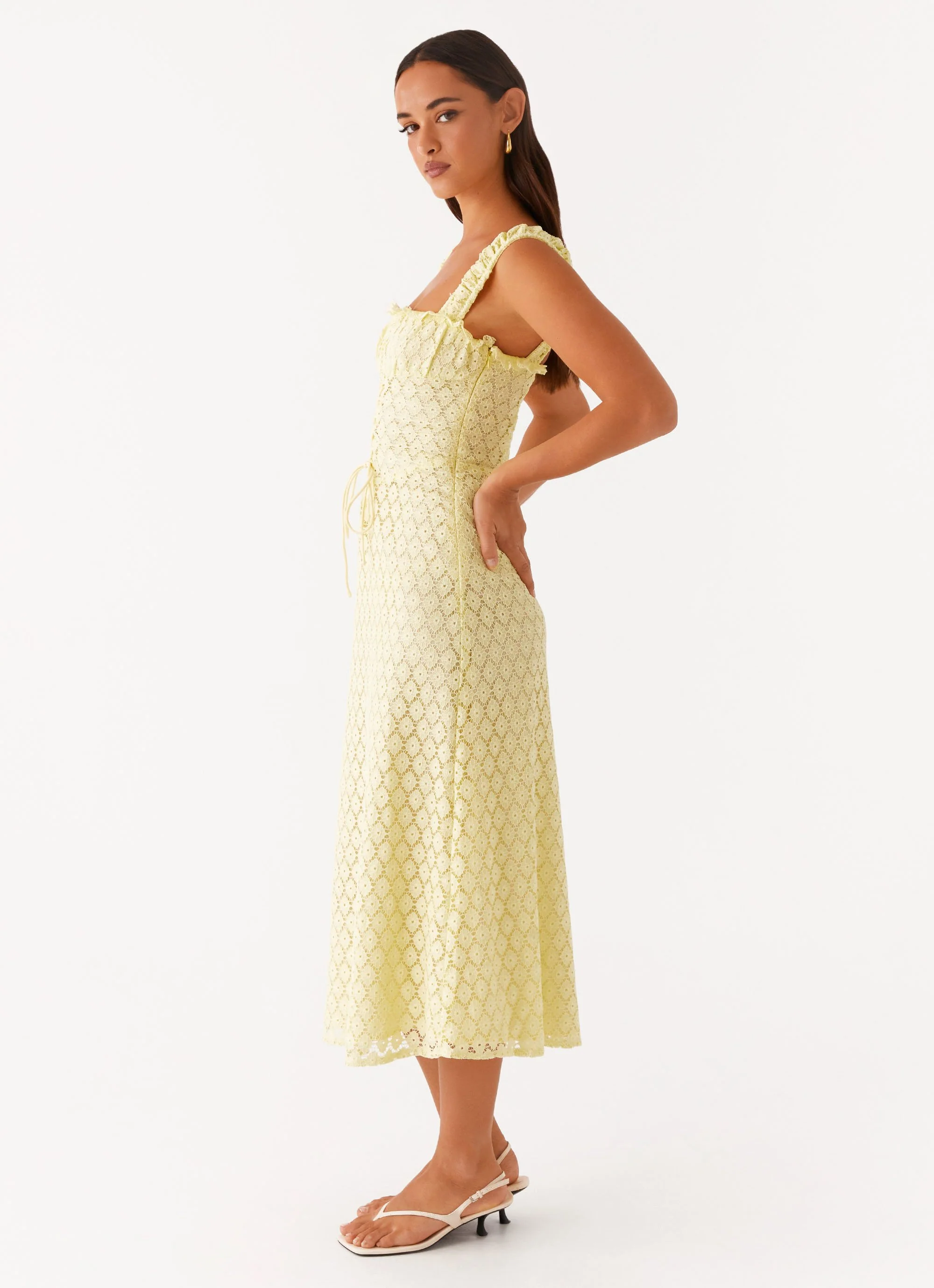 Keziah Tie Front Midi Dress - Lemon - Image 3