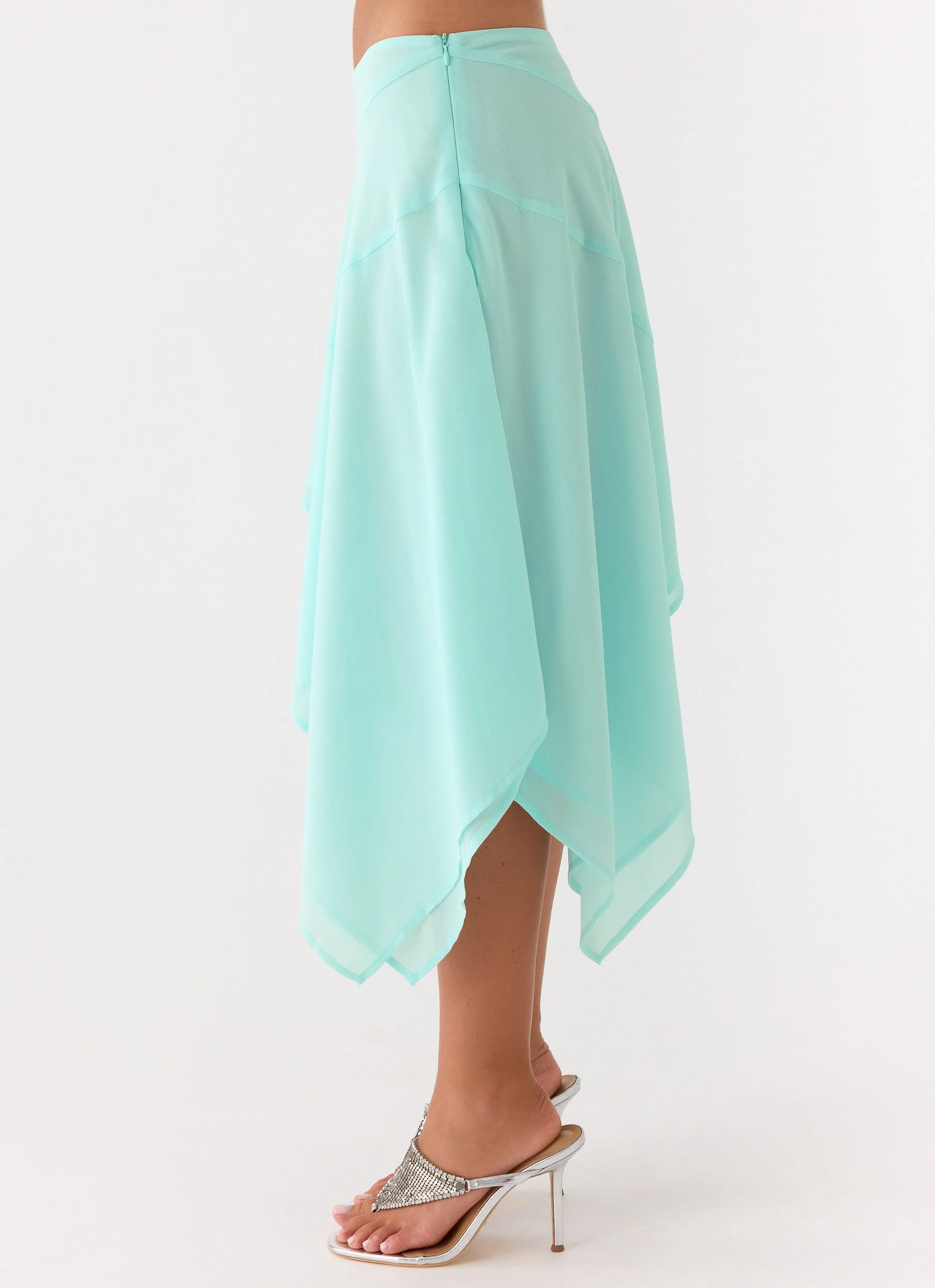Kia Low Rise Asymmetrical Midi Skirt - Aqua - Image 3