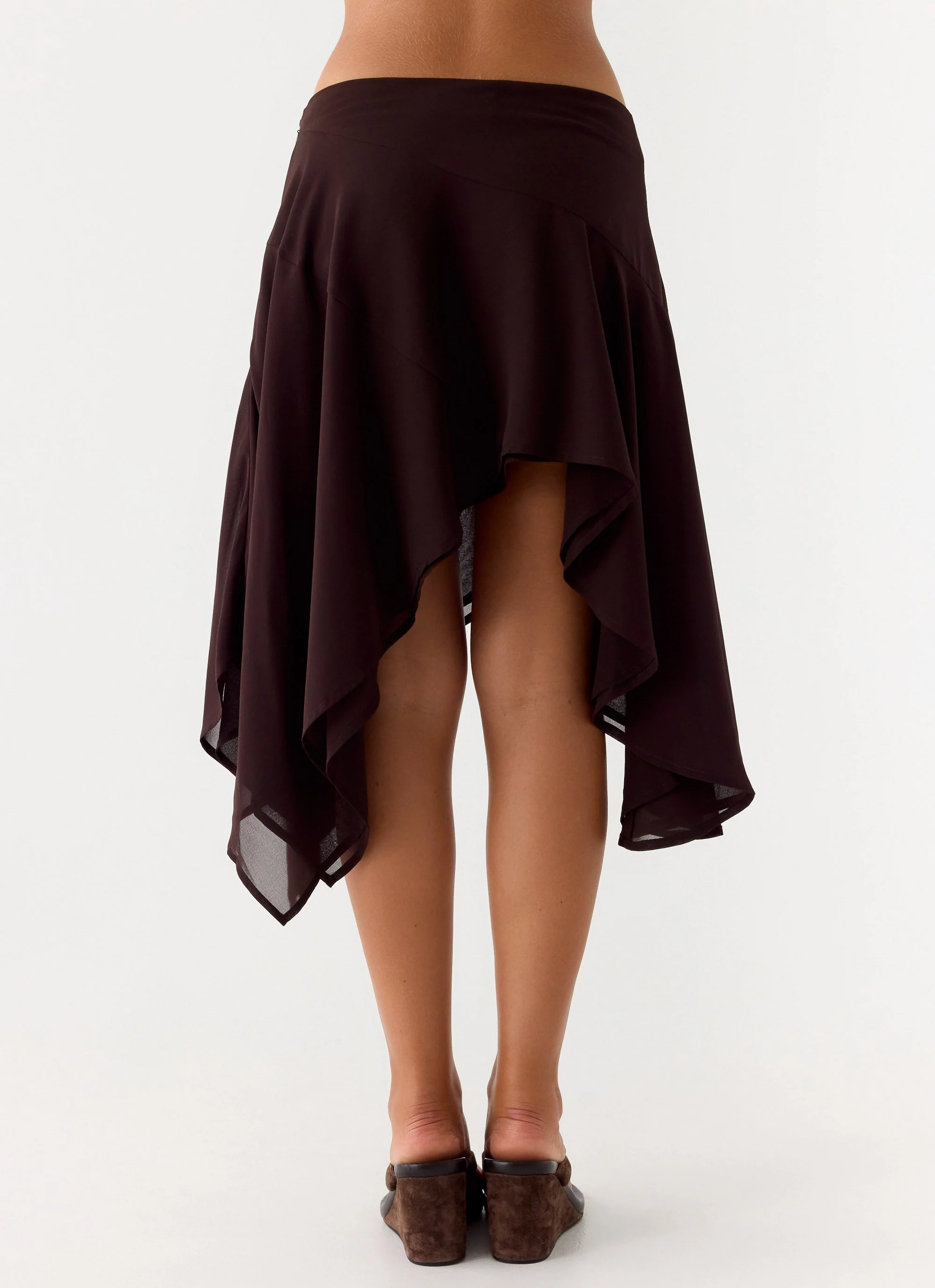 Kia Low Rise Asymmetrical Midi Skirt - Chocolate - Image 4