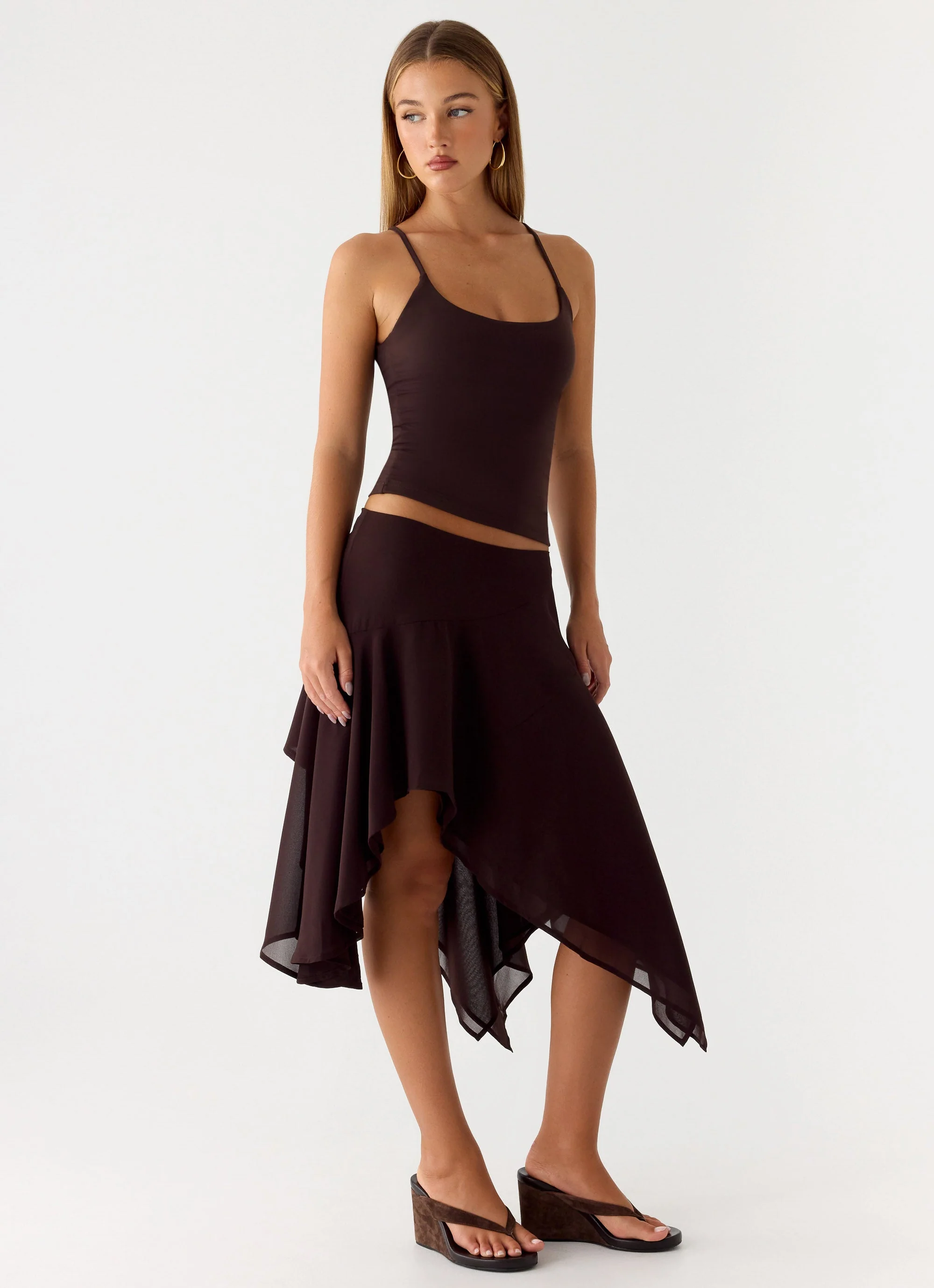 Kia Low Rise Asymmetrical Midi Skirt - Chocolate - Image 5