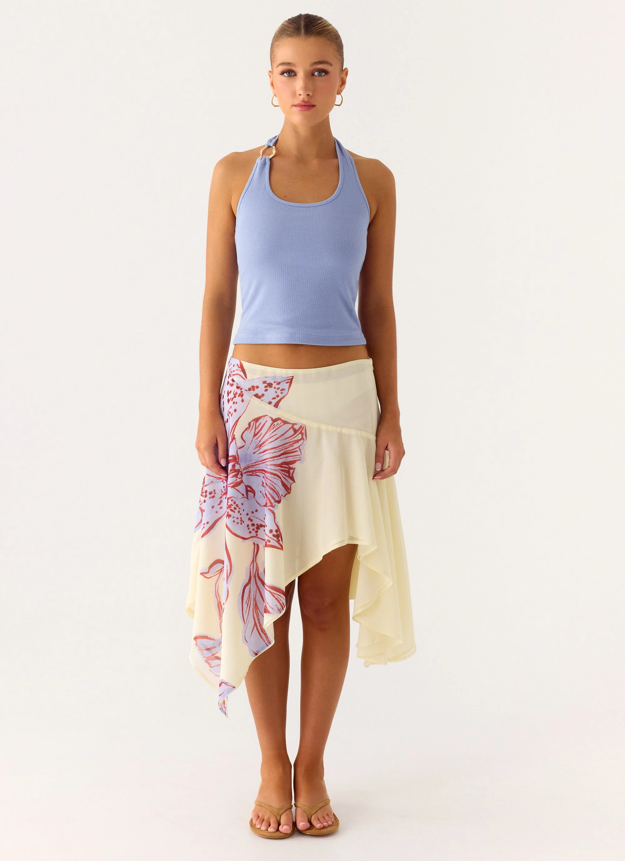 Kia Low Rise Asymmetrical Midi Skirt - Purple Floral - Image 6