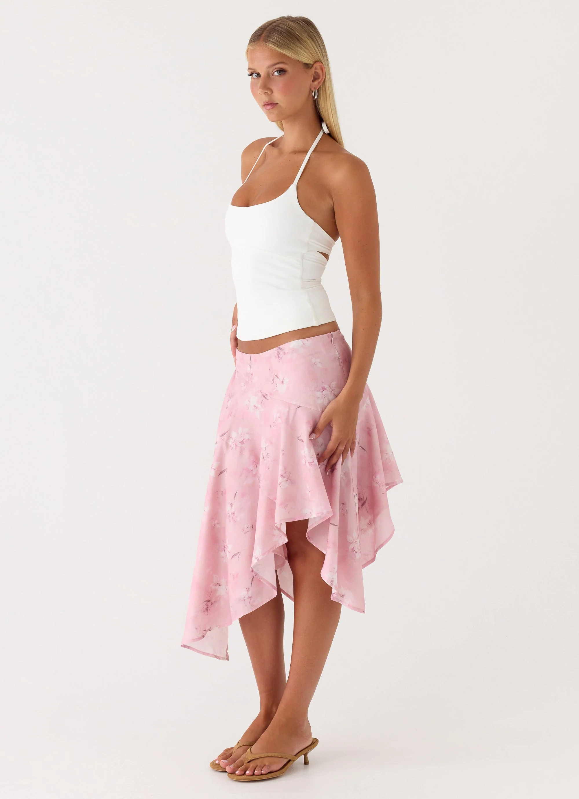 Kia Low Rise Asymmetrical Midi Skirt - Vintage Floral - Image 5