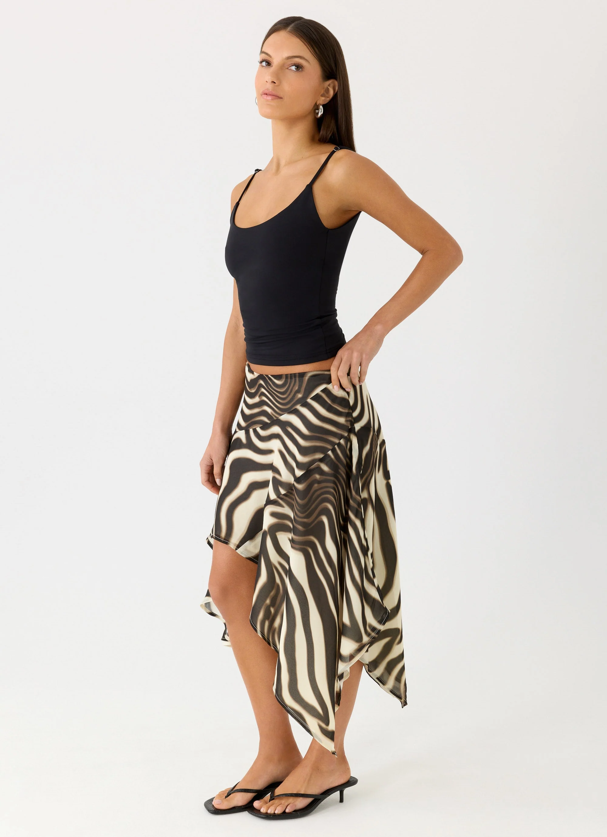 Kia Low Rise Asymmetrical Midi Skirt - Zebra - Image 6