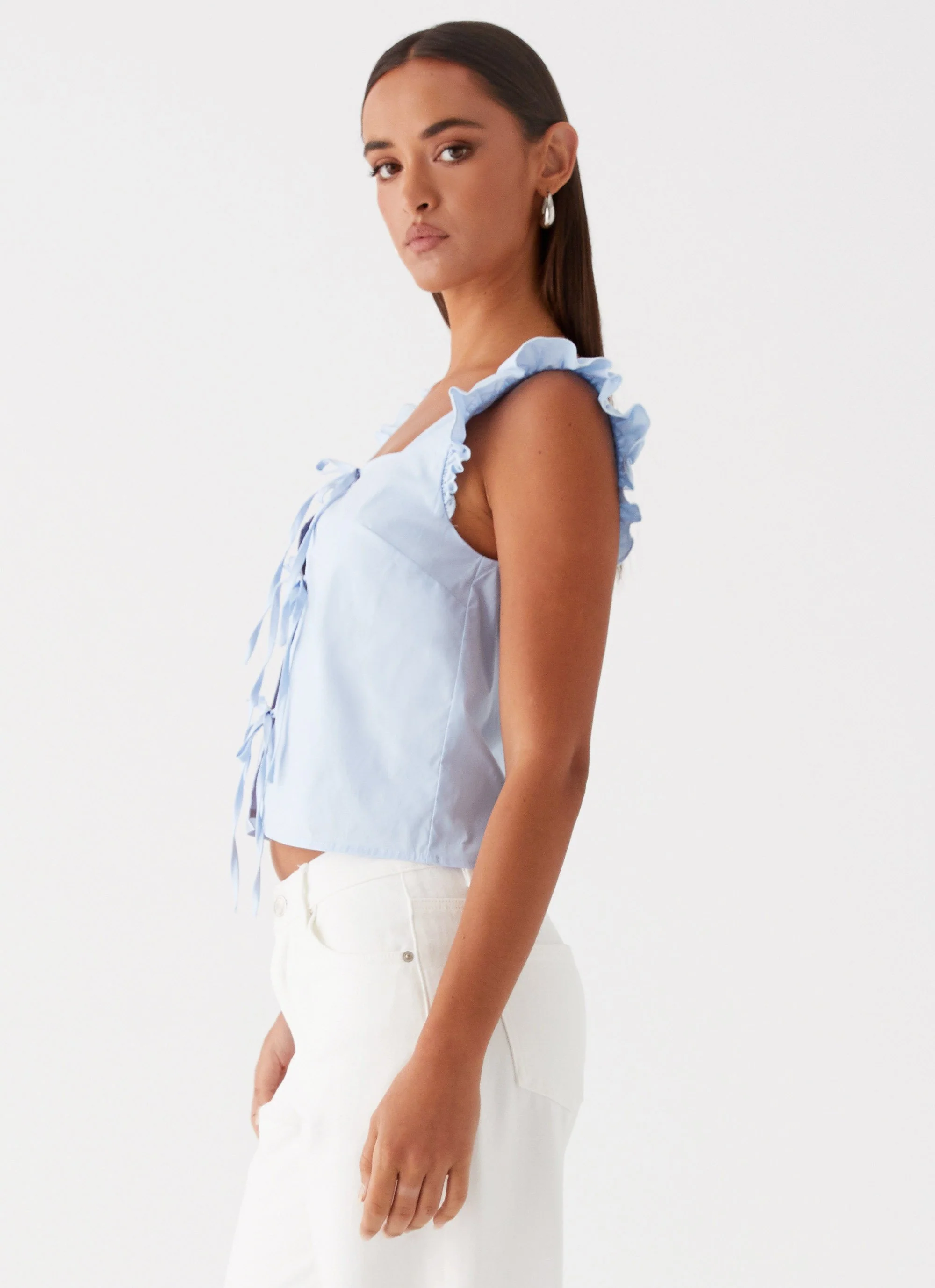 Kiani Tie Front Top - Blue - Image 3