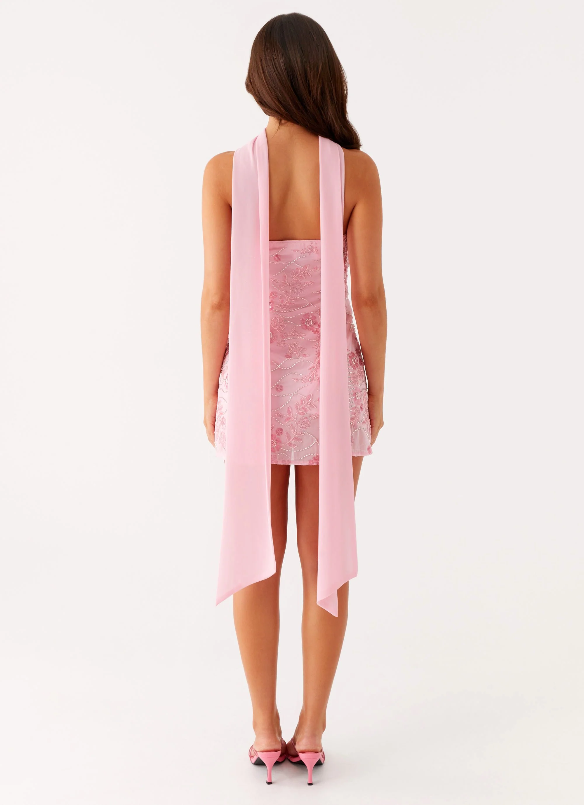 Kiesha Strapless Scarf Mini Dress - Pink - Image 4