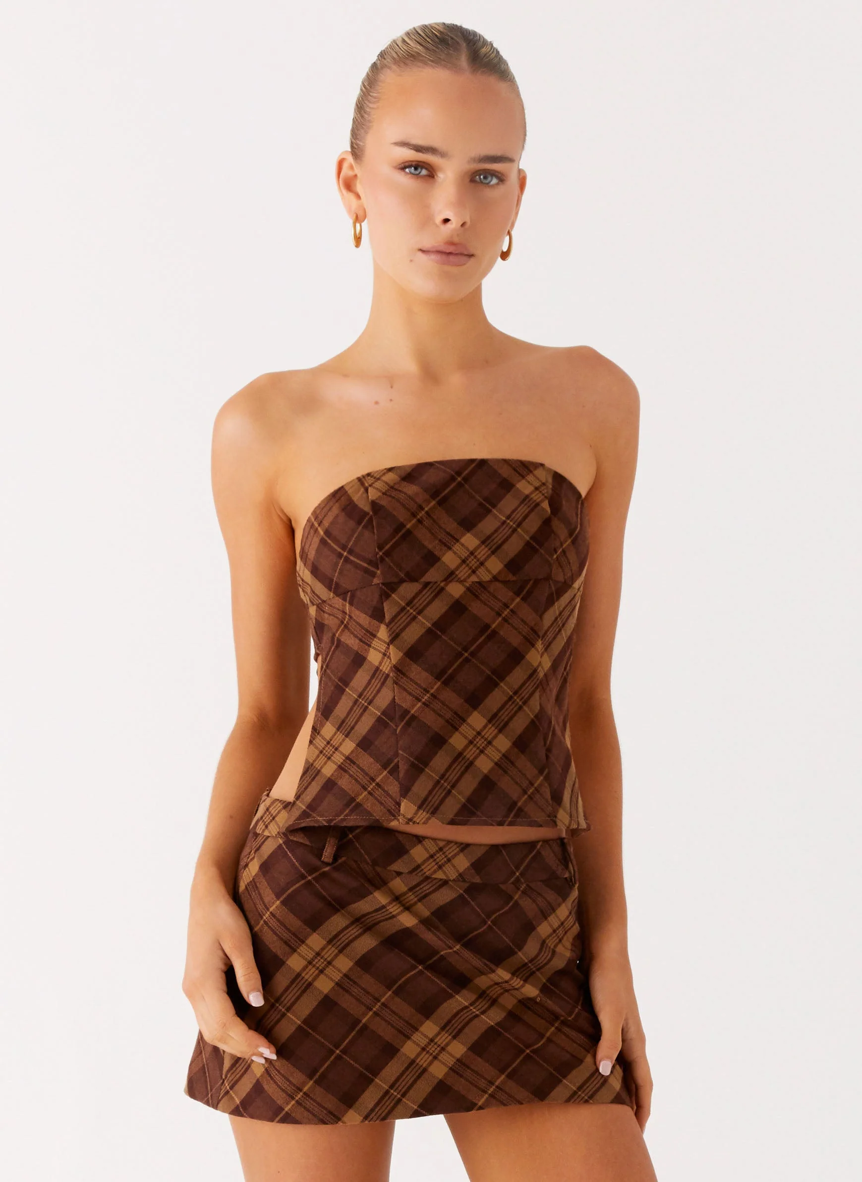 Kira Strapless Top - Plaid - Image 5
