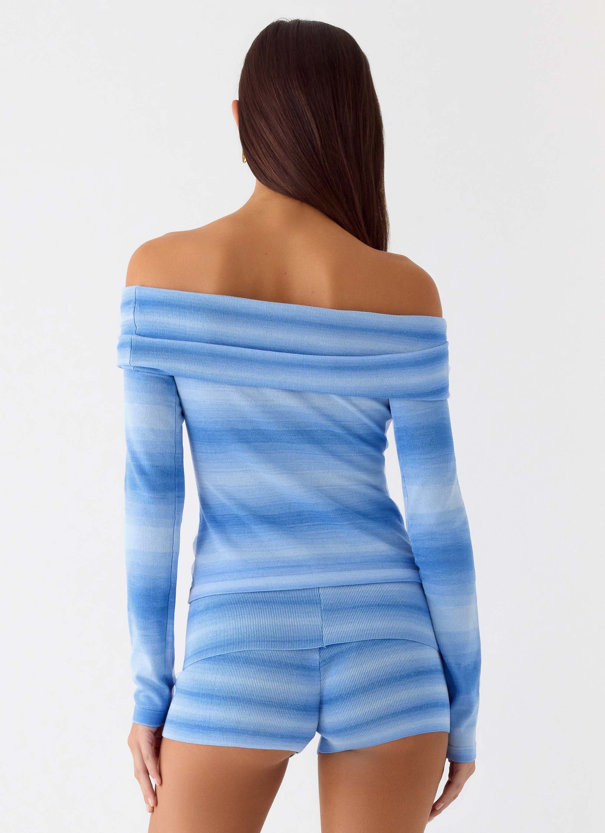 La Luna Bardot Knit Top - Cerulean - Image 3