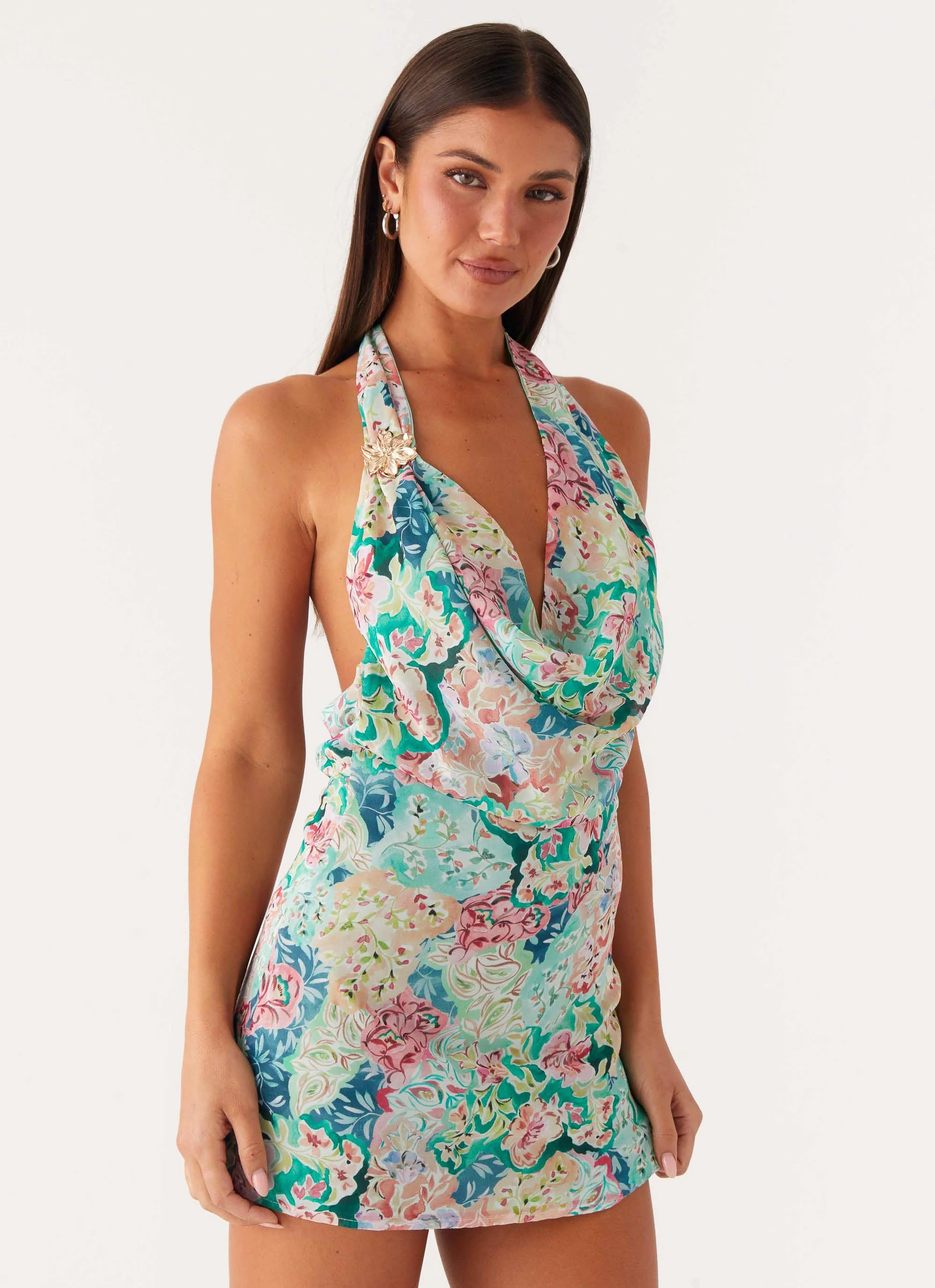 Laid-Back Cowl Mini Dress - Santorini Floral - Image 5