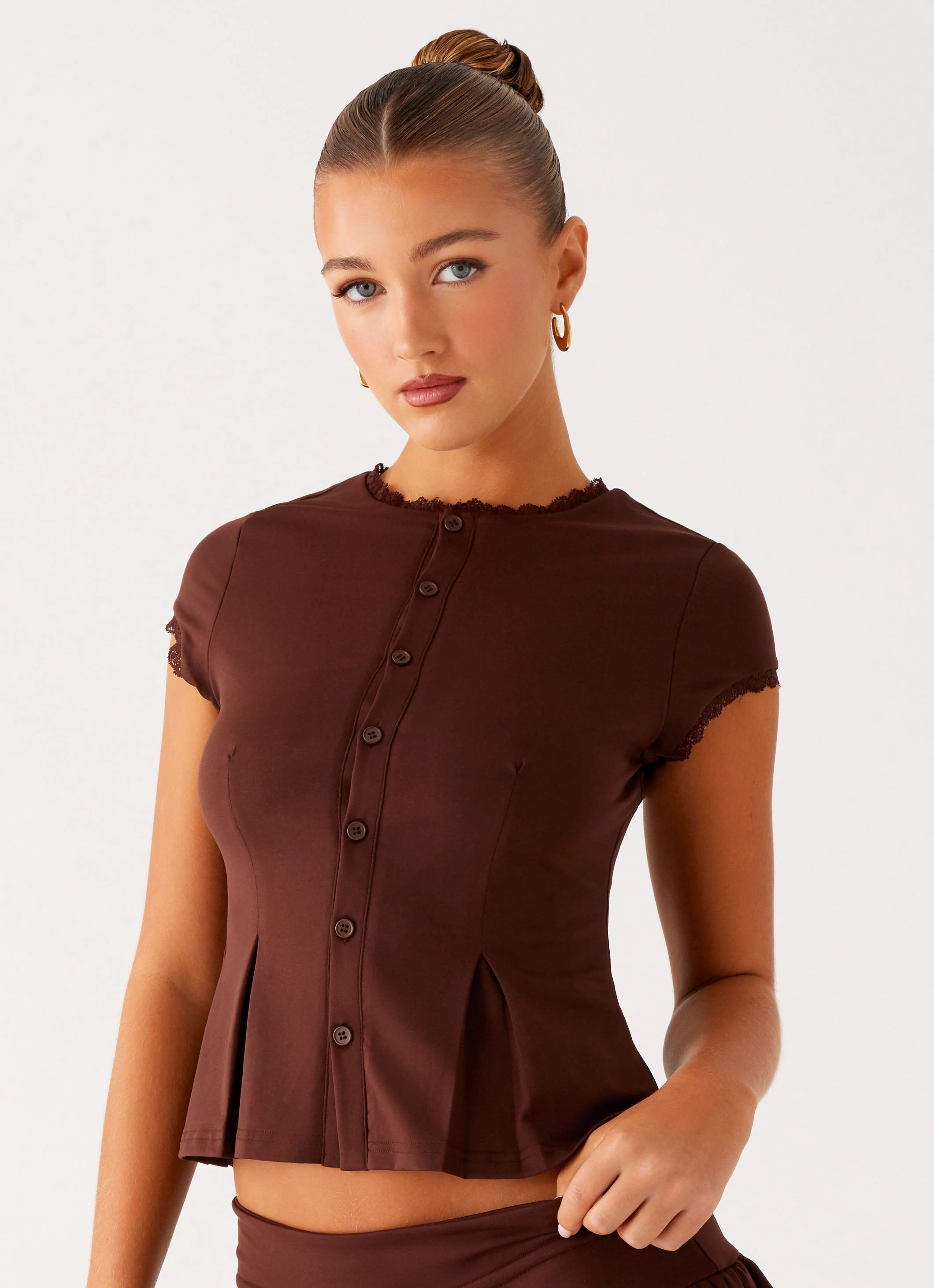 Landon Button Up Top - Chocolate - Image 5