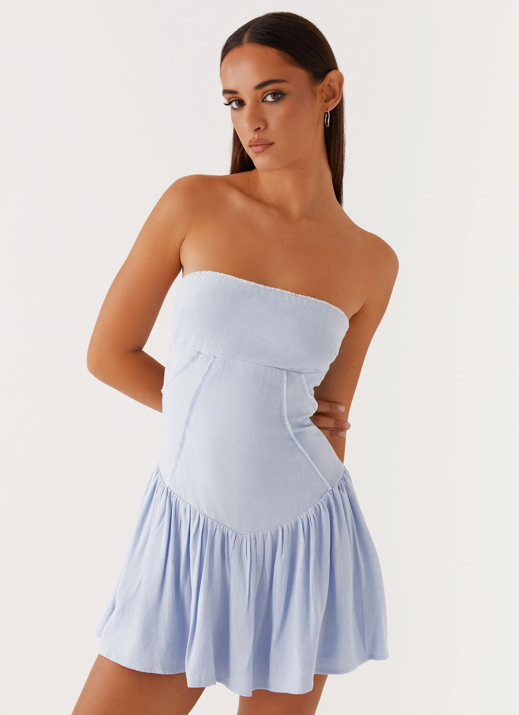 Larnie Linen Mini Dress - Blue - Image 5