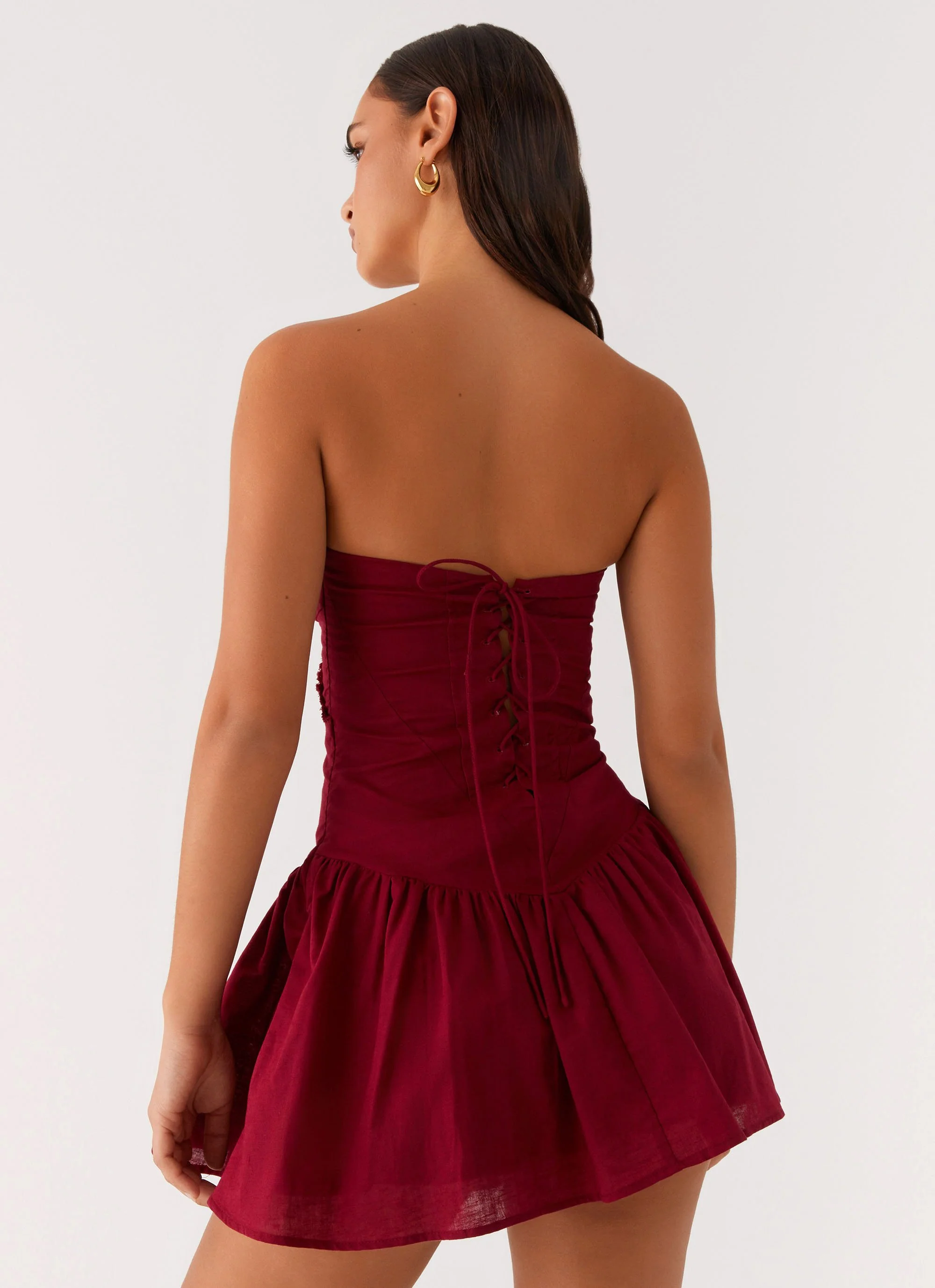 Larnie Linen Mini Dress - Deep Red - Image 5