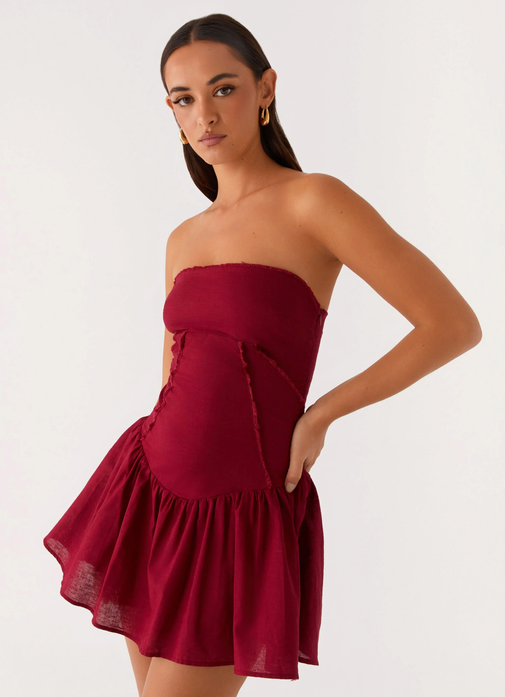 Larnie Linen Mini Dress - Deep Red - Image 6