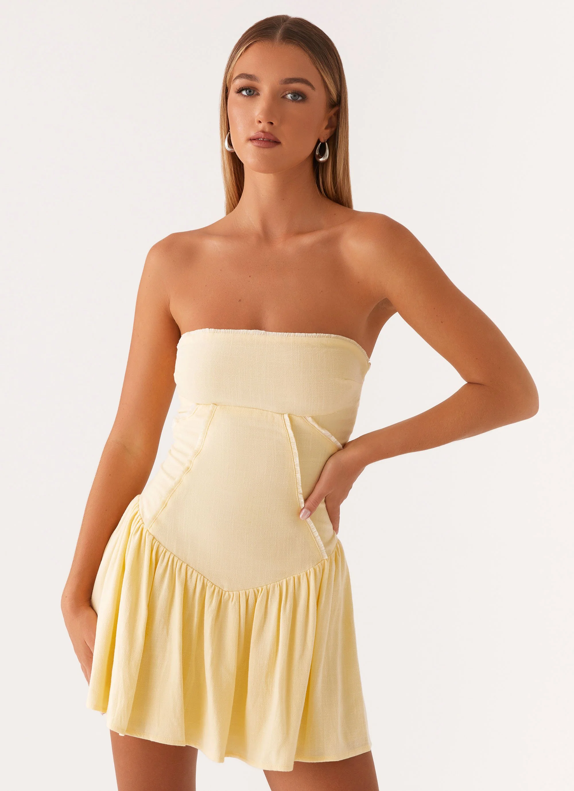 Larnie Linen Mini Dress - Lemon - Image 6