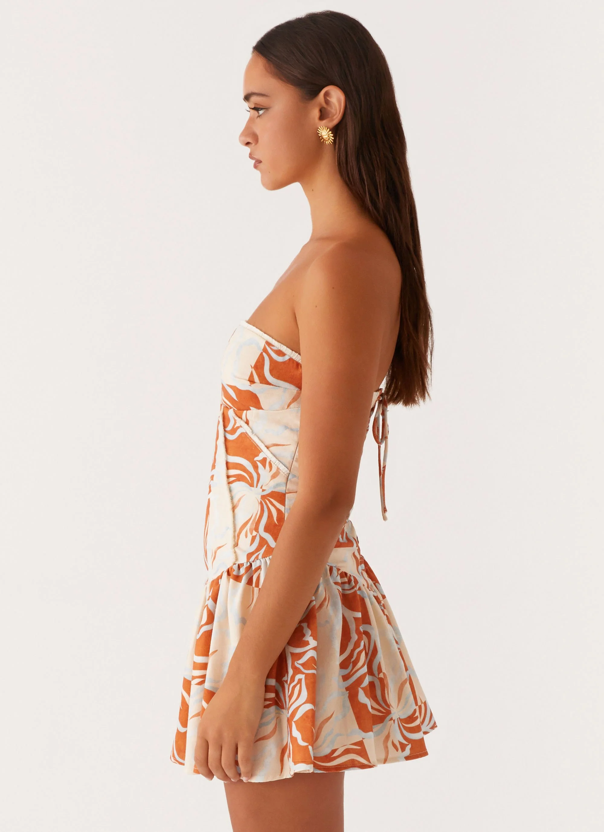 Larnie Linen Mini Dress - Orange Blue Floral - Image 3
