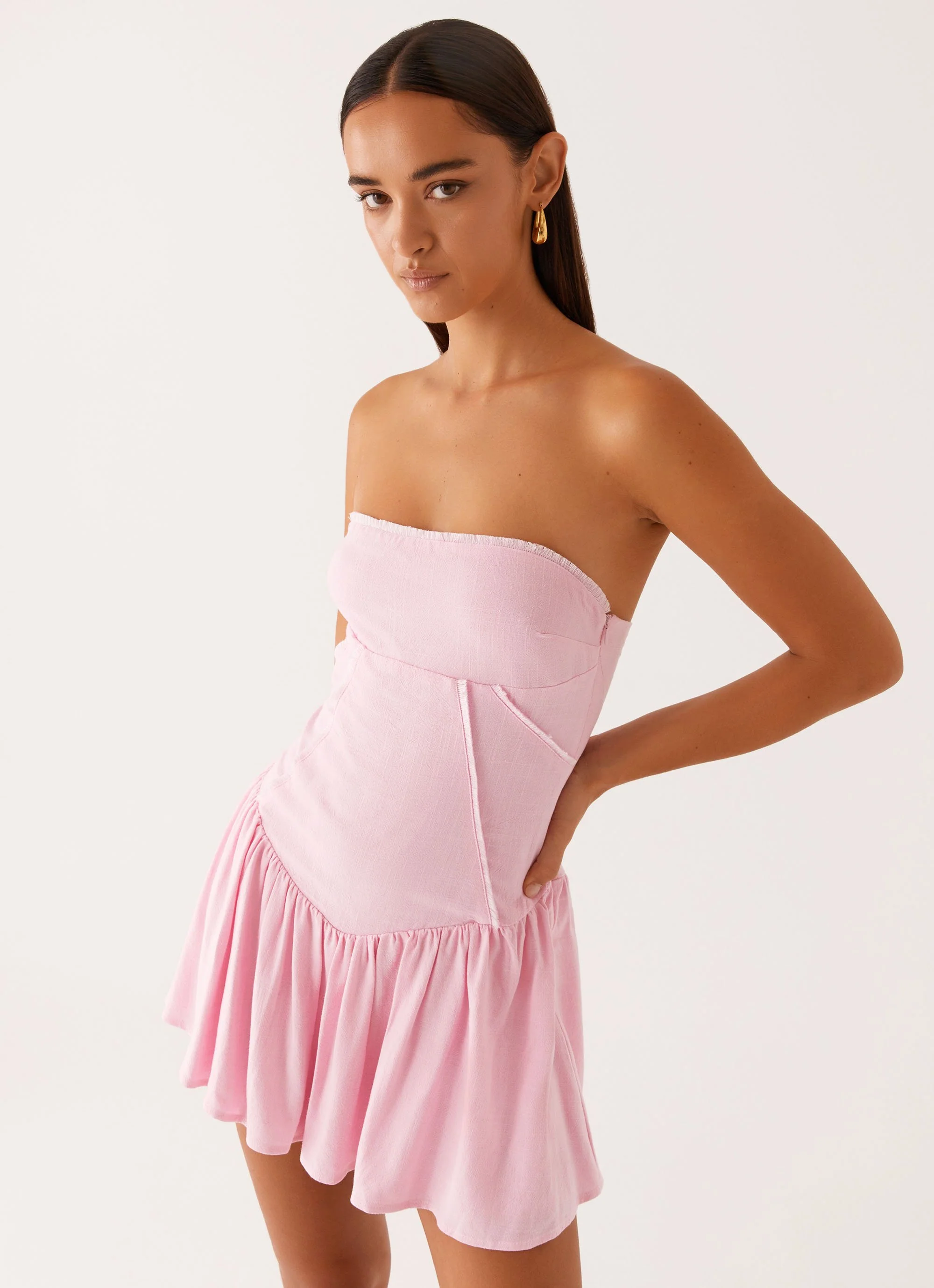 Larnie Linen Mini Dress - Pink - Image 5
