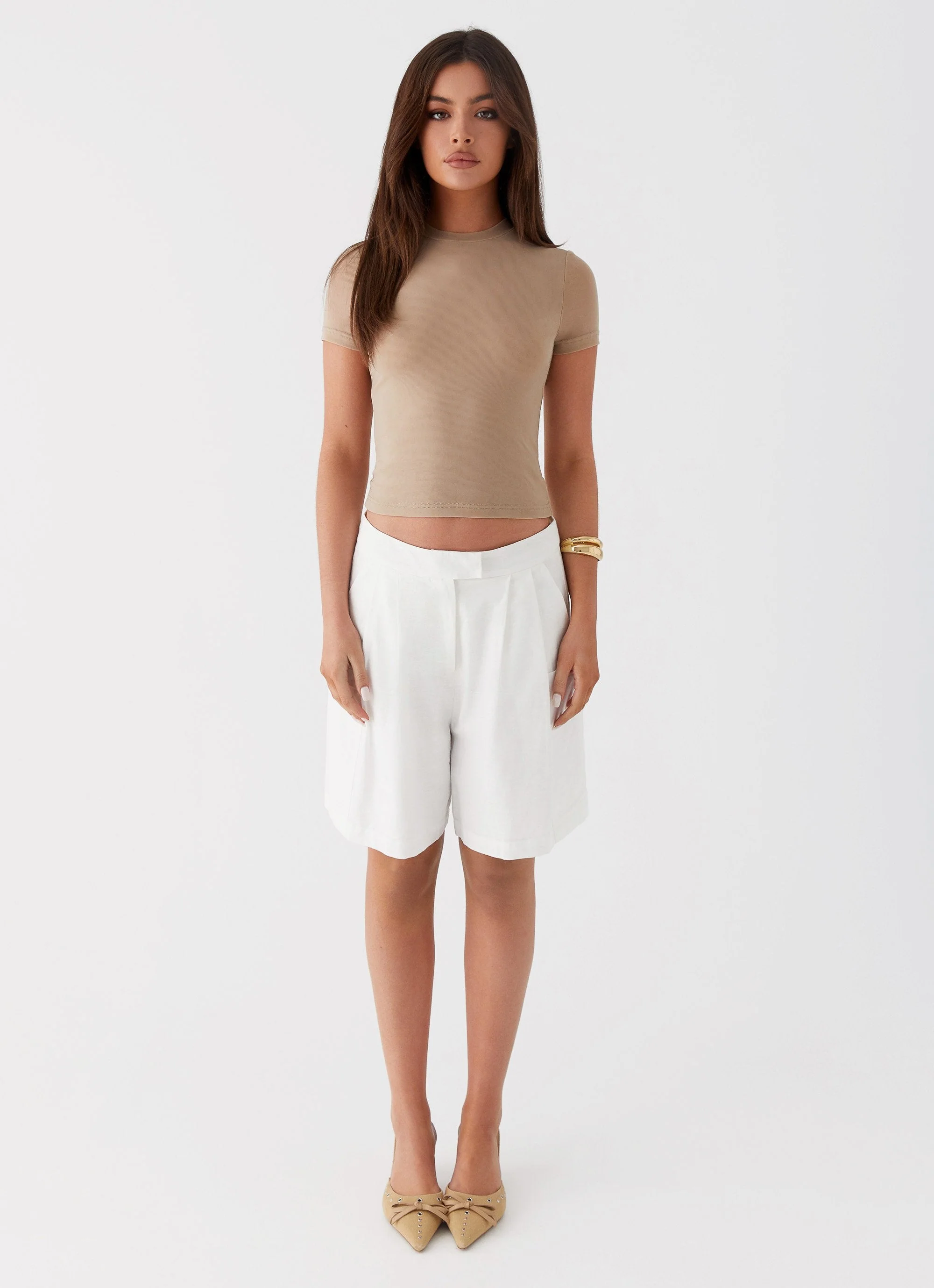 Late Night Mesh Baby Tee - Taupe - Image 2